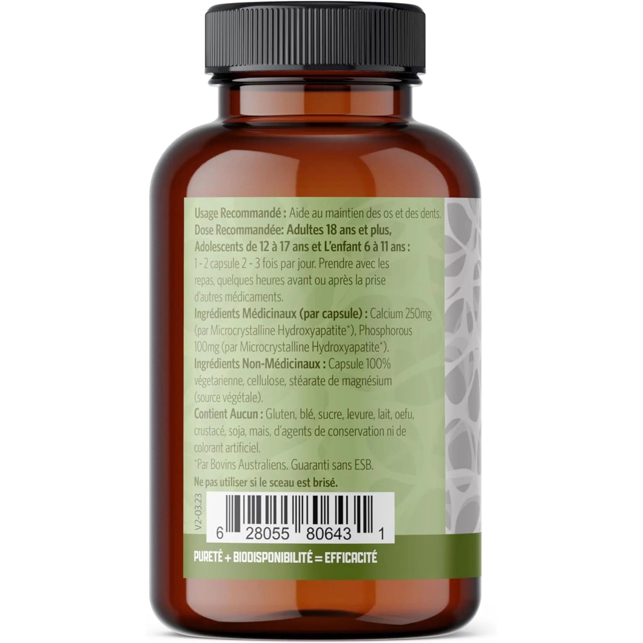Pure Lab Vitamins Calcium Hydroxyapatite 250mg, 120 Vegetable Capsules - Image 2