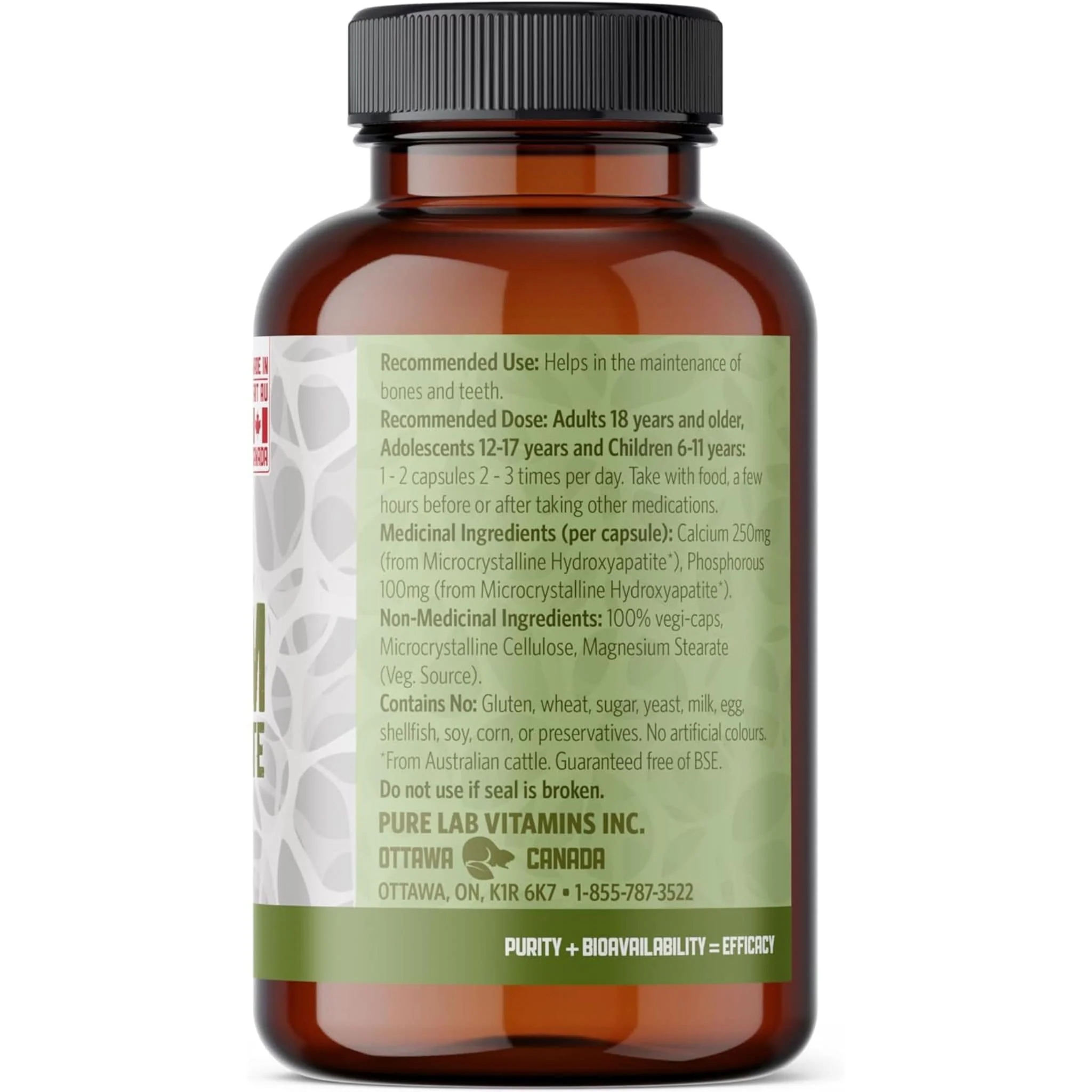 Pure Lab Vitamins Calcium Hydroxyapatite 250mg, 120 Vegetable Capsules - Image 3