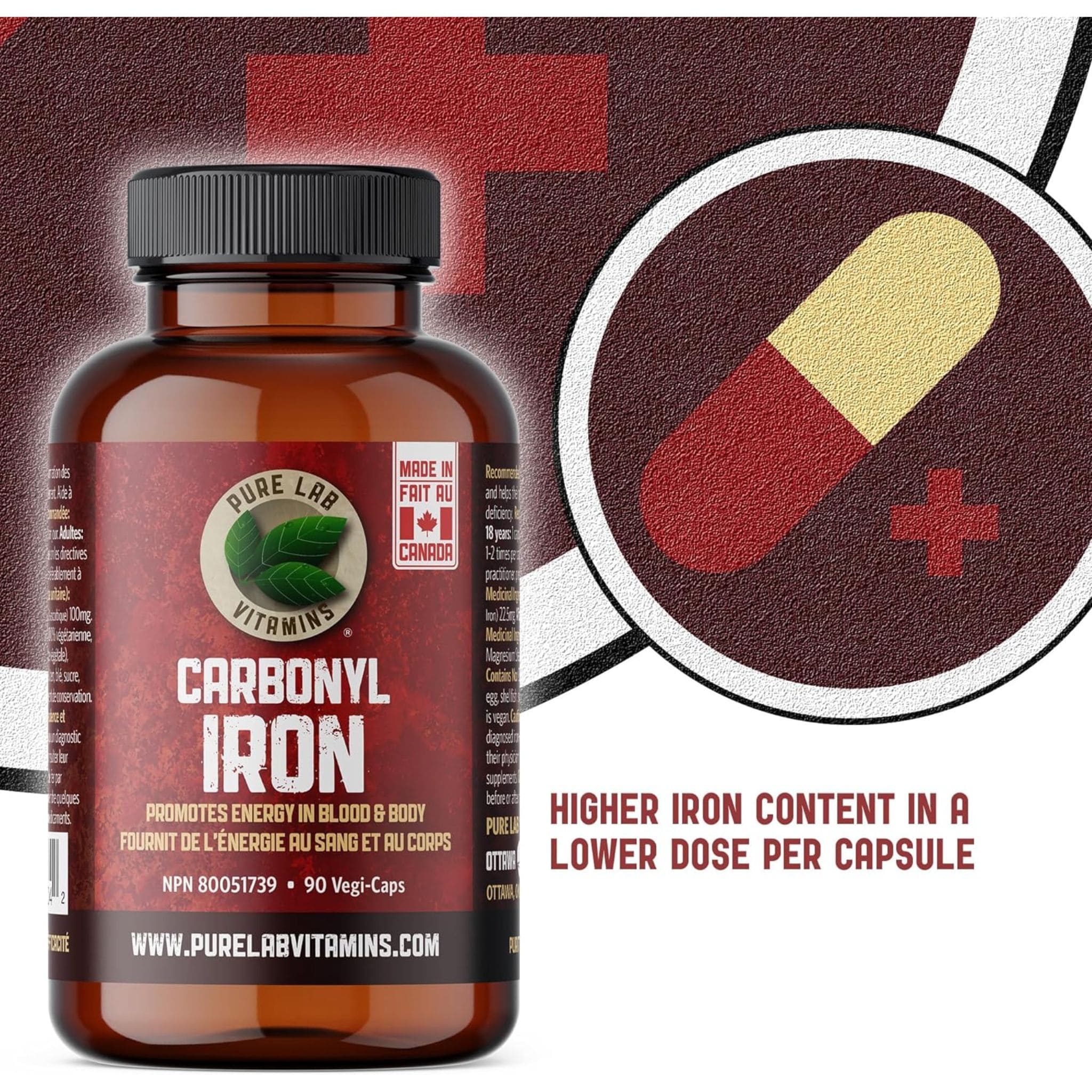 Pure Lab Vitamins Carbonyl Iron 22.5mg plus 100mg Vitamin C, 90 Capsules - Image 7