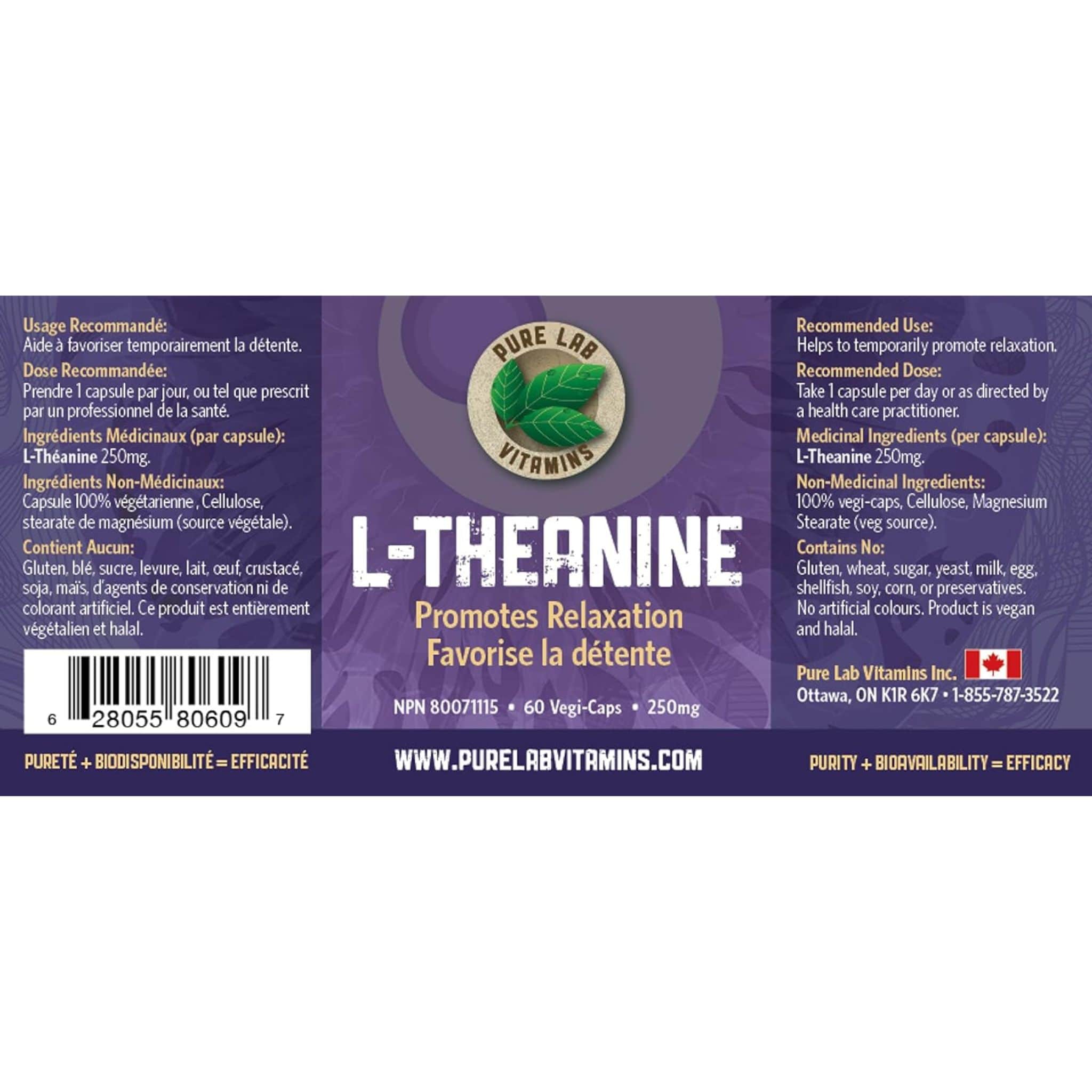 Pure Lab Vitamins L-Theanine 250mg, 60 Capsules - Image 2