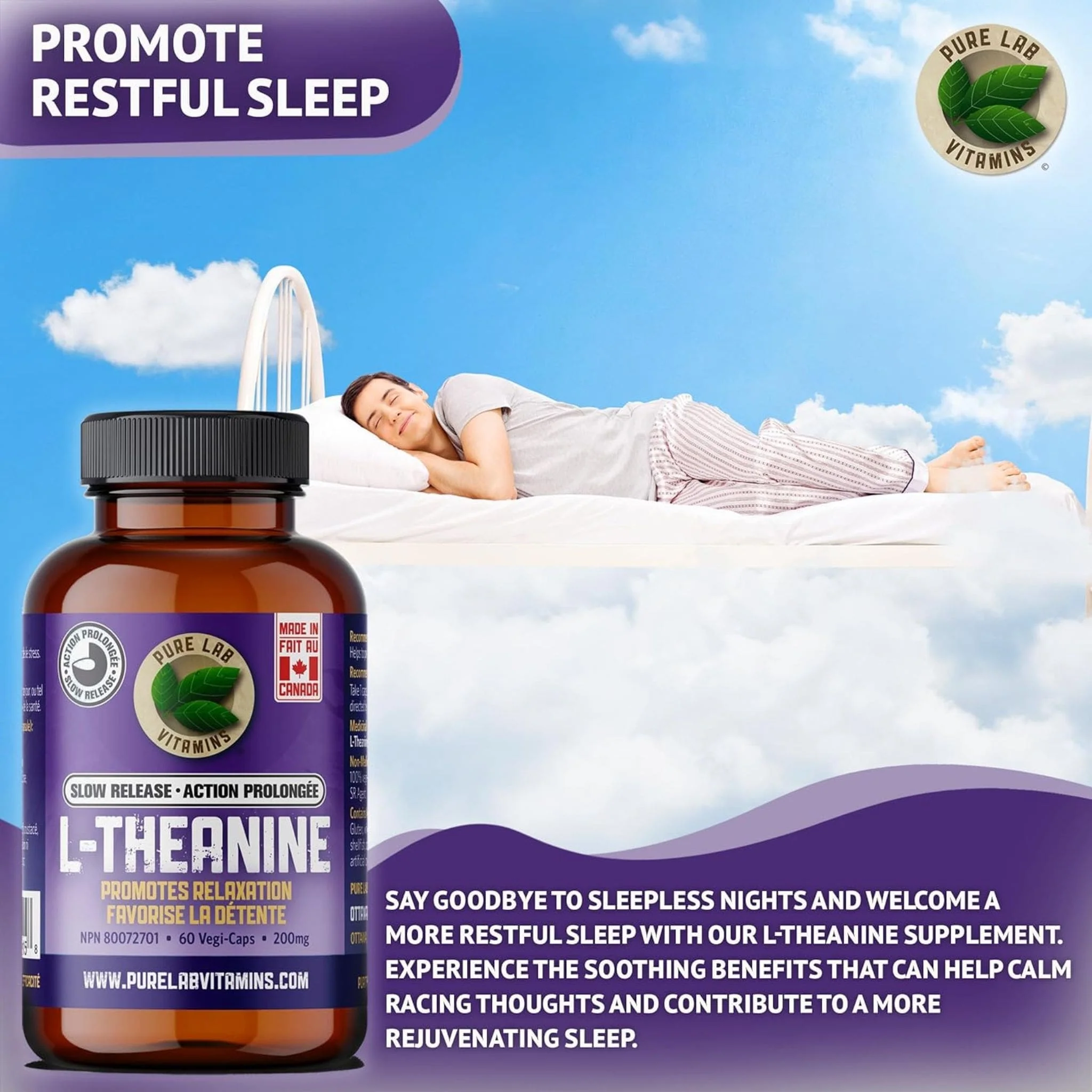 Pure Lab Vitamins L-Theanine 200mg Slow Release - Image 6
