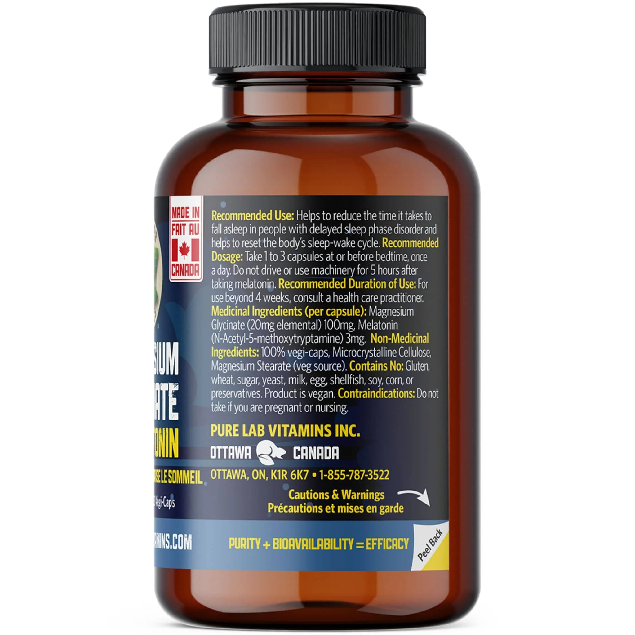 Pure Lab Vitamins Magnesium Glycinate + Melatonin, 90 Capsules - Image 2