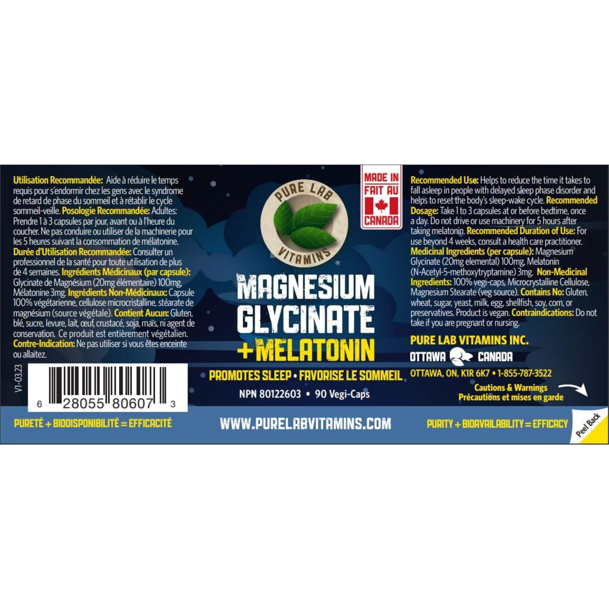 Pure Lab Vitamins Magnesium Glycinate + Melatonin, 90 Capsules - Image 3