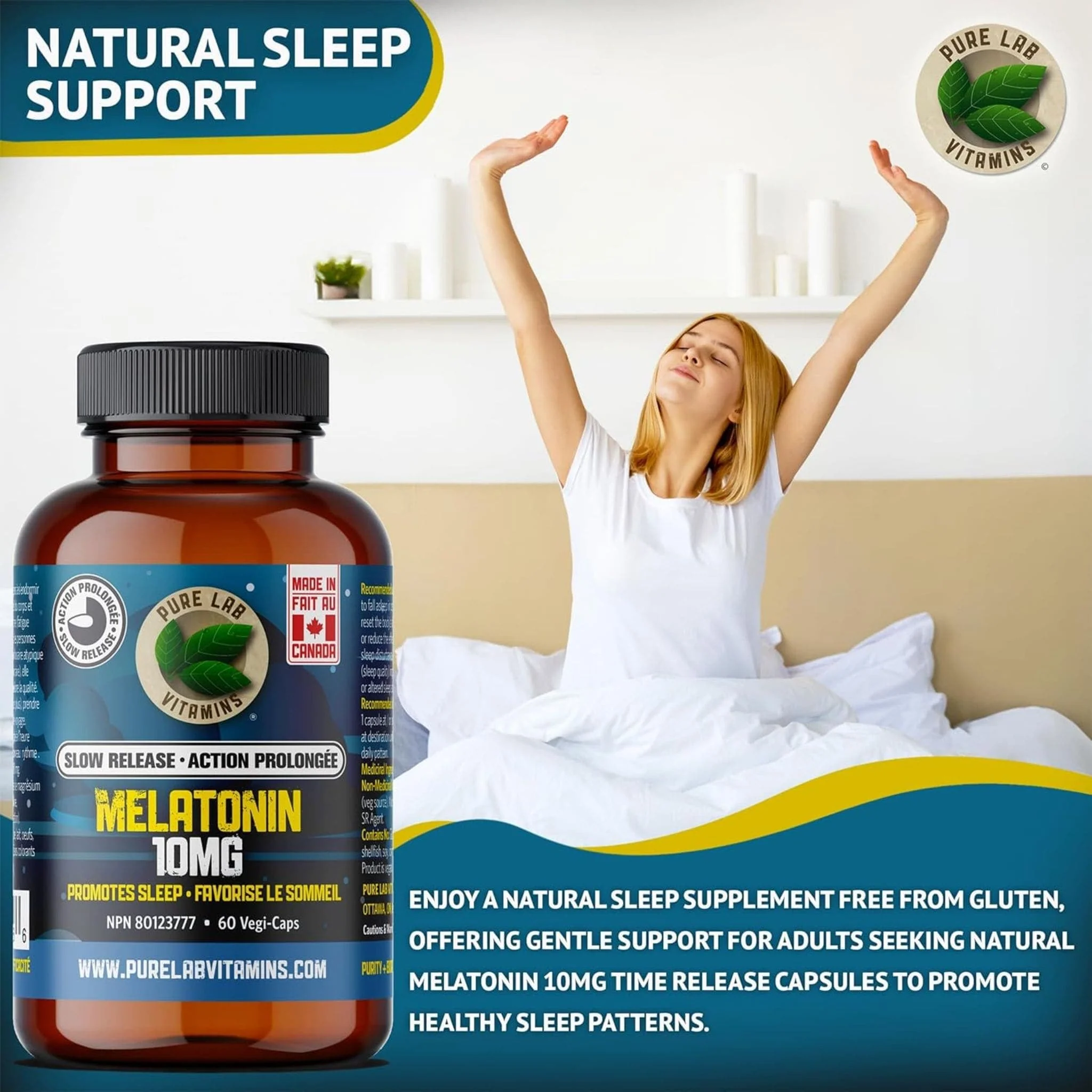 Pure Lab Vitamins Melatonin 10mg Slow Release, 60 Capsules - Image 4