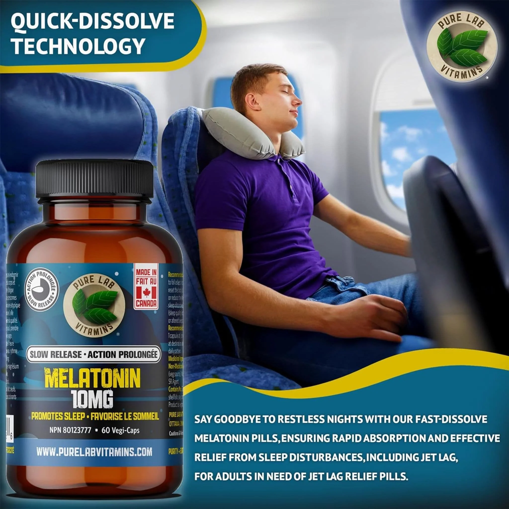 Pure Lab Vitamins Melatonin 10mg Slow Release, 60 Capsules - Image 5