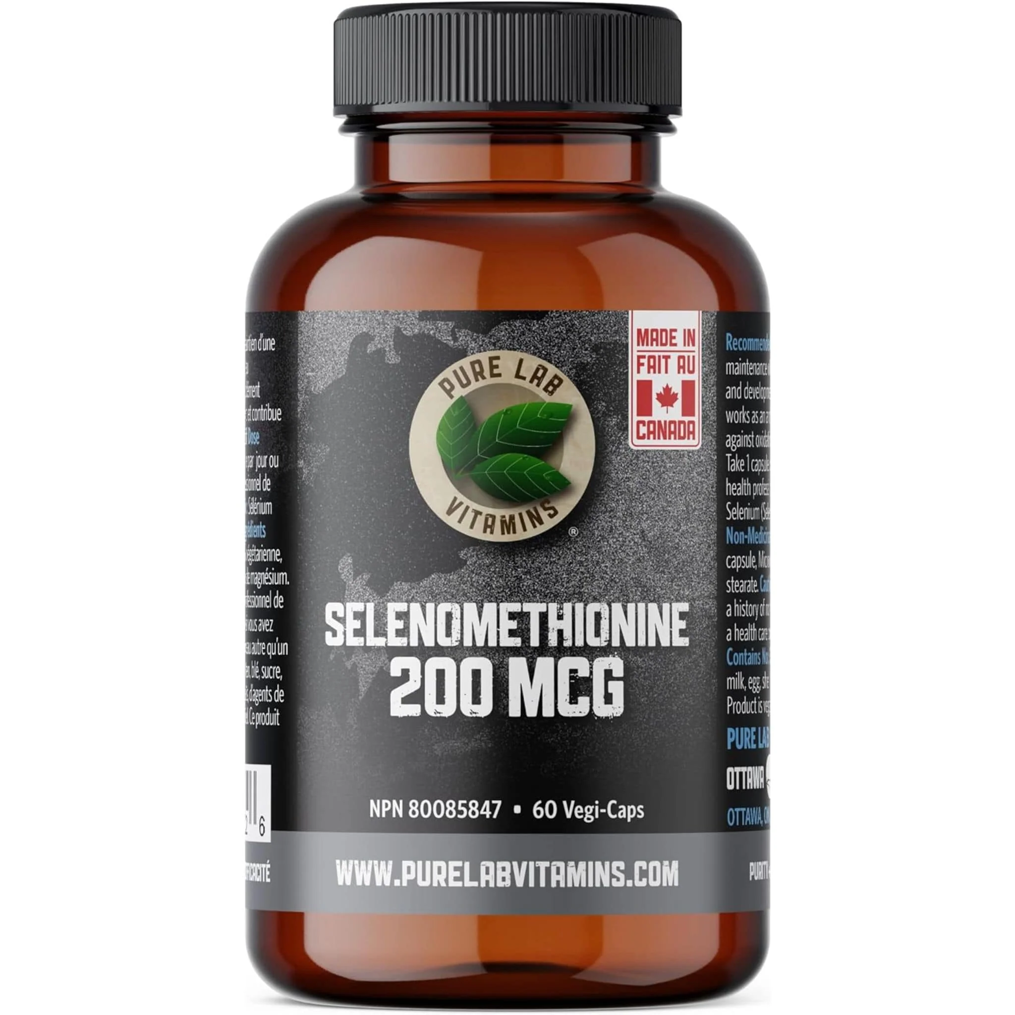 Pure Lab Vitamins Selenomethionine 200mcg Selenium, Higher Bioavailability, 60 Capsules