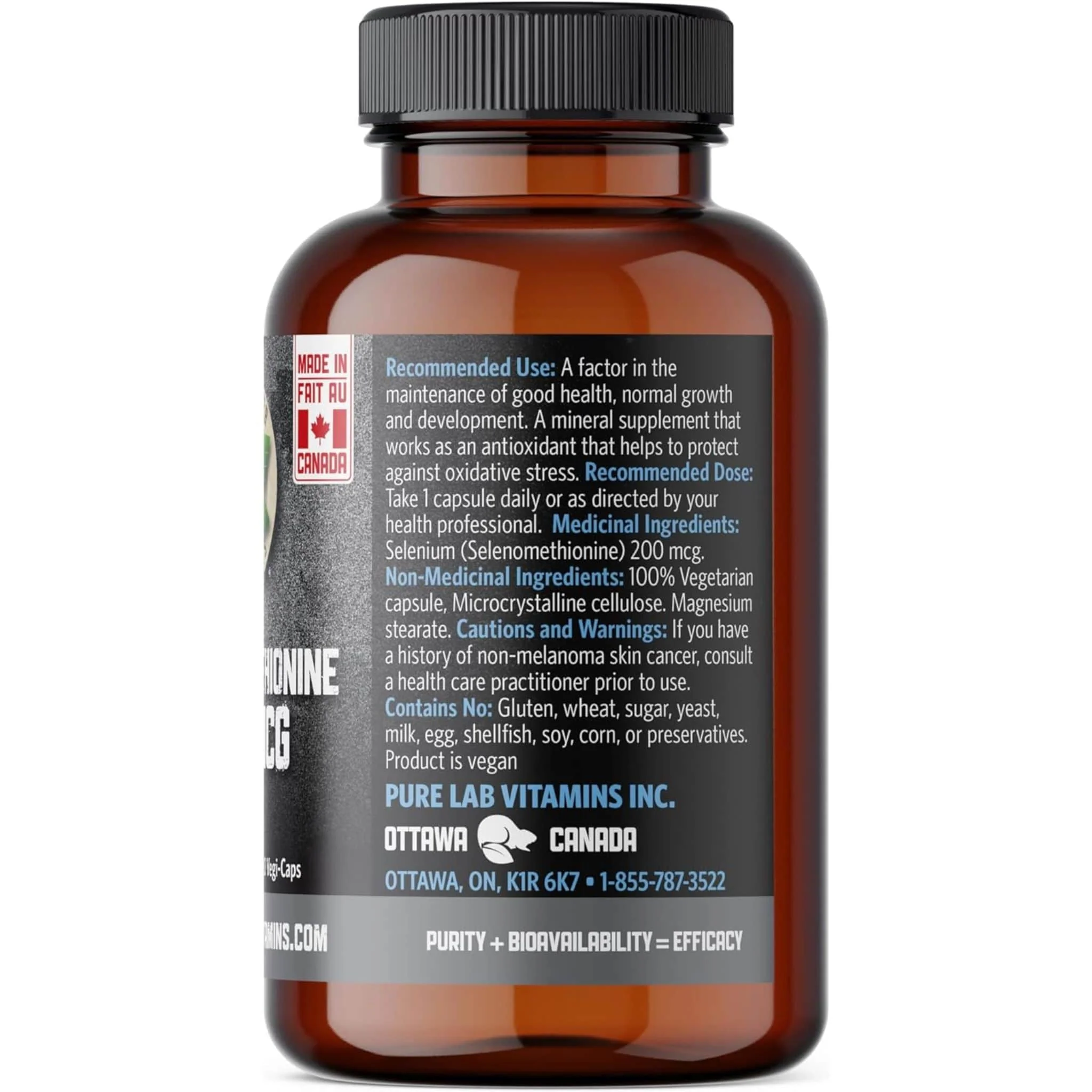 Pure Lab Vitamins Selenomethionine 200mcg Selenium, Higher Bioavailability, 60 Capsules - Image 3