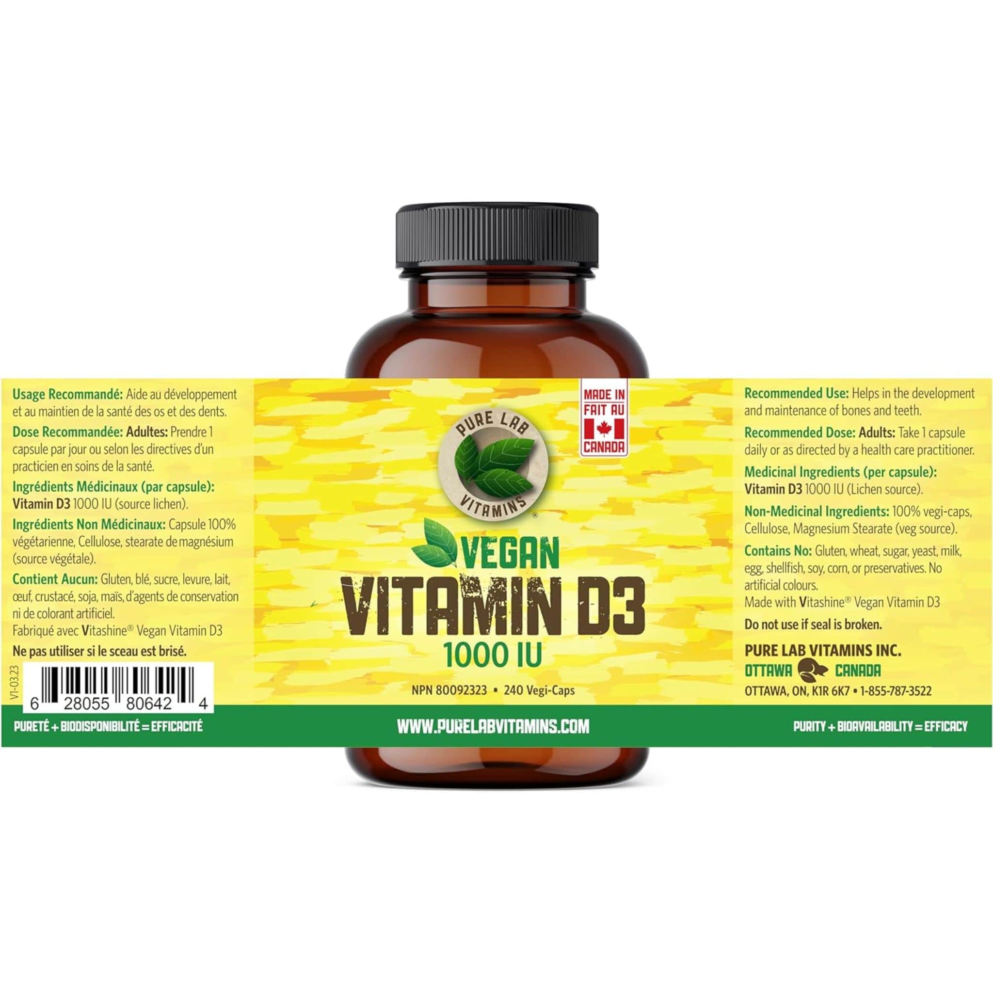 Pure Lab Vitamins Vegan Vitamins D3 1000IU, 240 Capsules - Image 4
