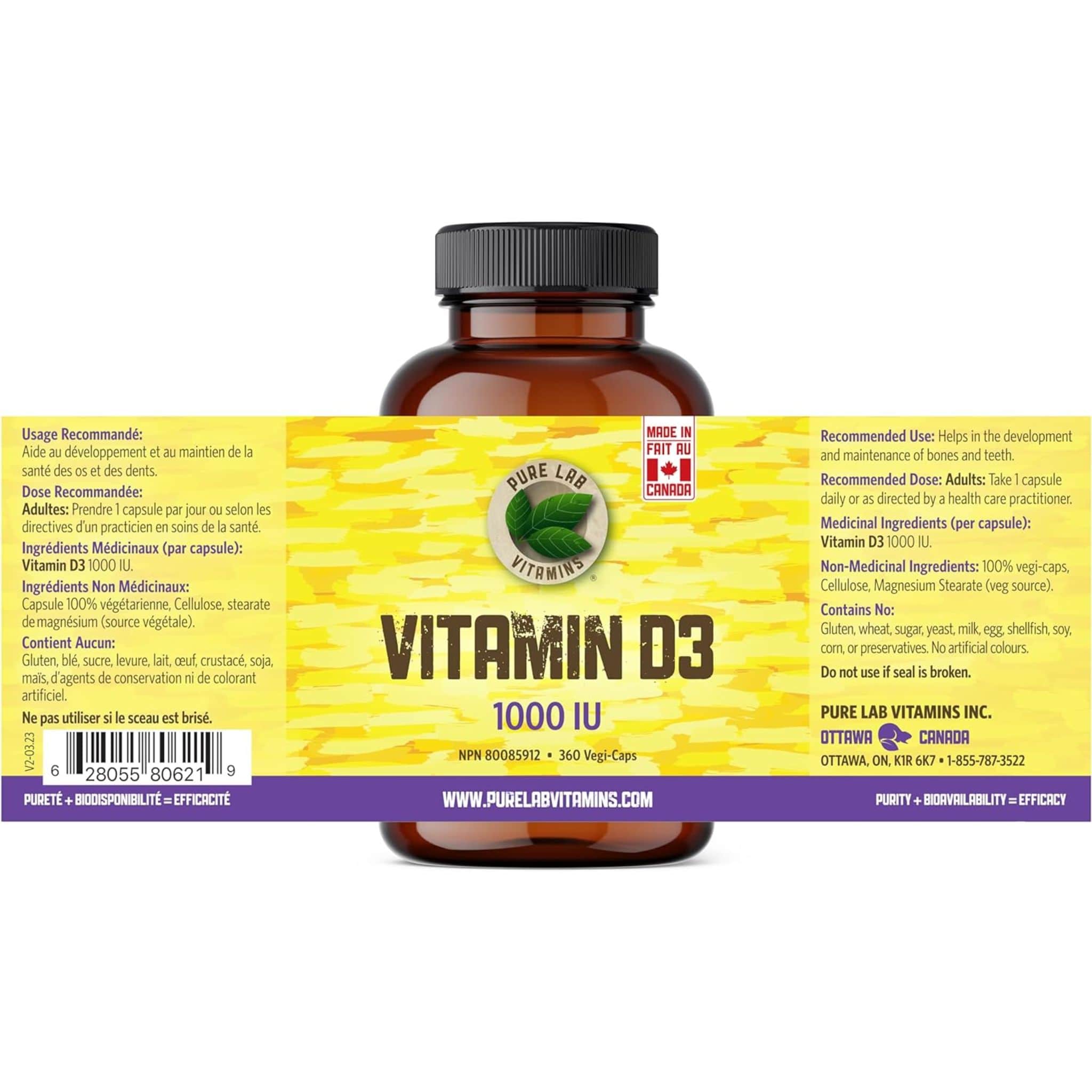 Pure Lab Vitamins Vitamin D3 1000IU, 360 Capsules - Image 2