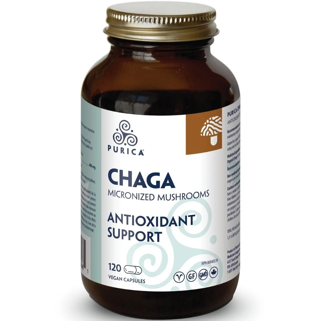 Purica Chaga Mushrooms 250mg, Micronized and Non-GMO, Capsules