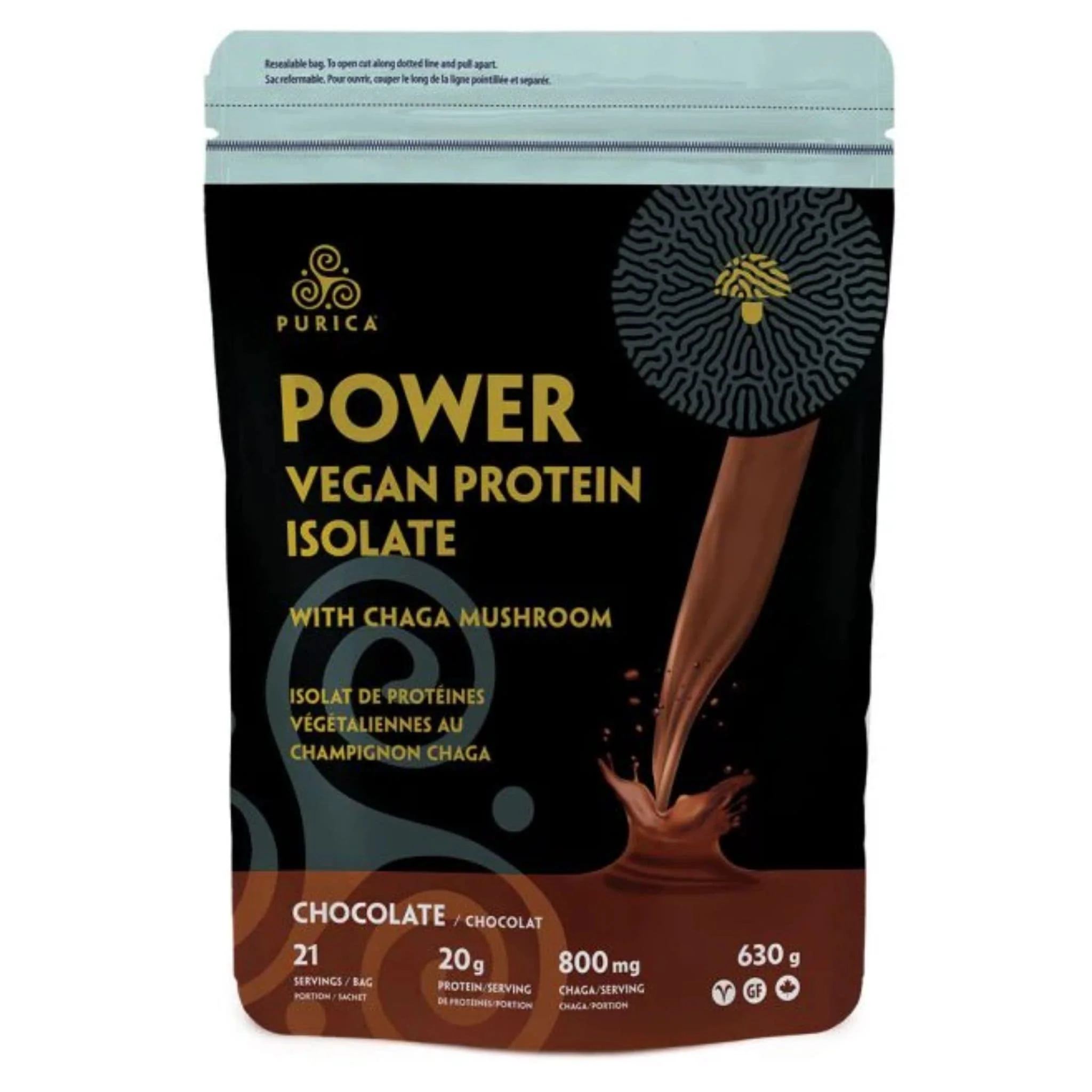 Purica Power Vegan Protein Isolate with 800mg Organic Chaga per Serving, 630g - Image 3