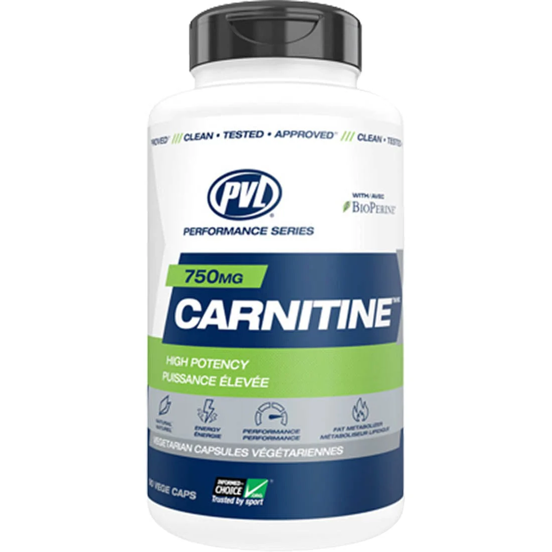 PVL Carnitine 750mg, 90 Vegetable Caps