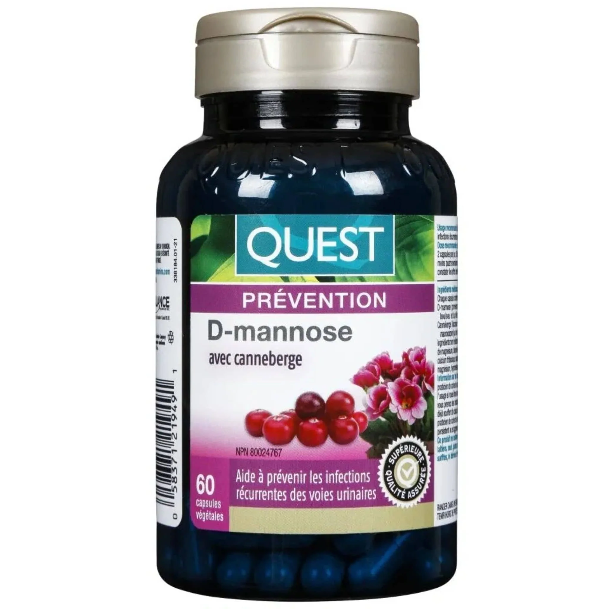 Quest D-Mannose 300mg with Cranberry 200mg, Helps Prevent Recurrent UTIs and Supports Urinary Tract Health, 60 Vegetable Capsules - Image 2