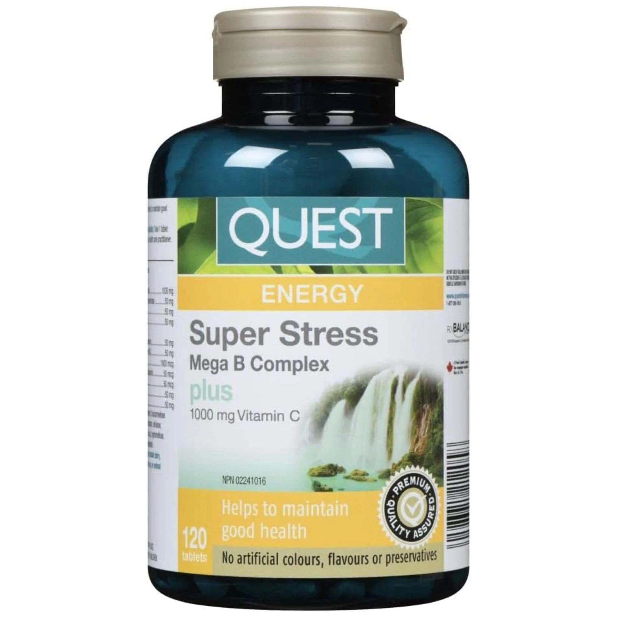 Quest Super Stress B Complex Plus Vitamin C 1000mg, Helps to Reduce Stress, Boost Immune System, and Boost Energy Levels, 120 Tablets