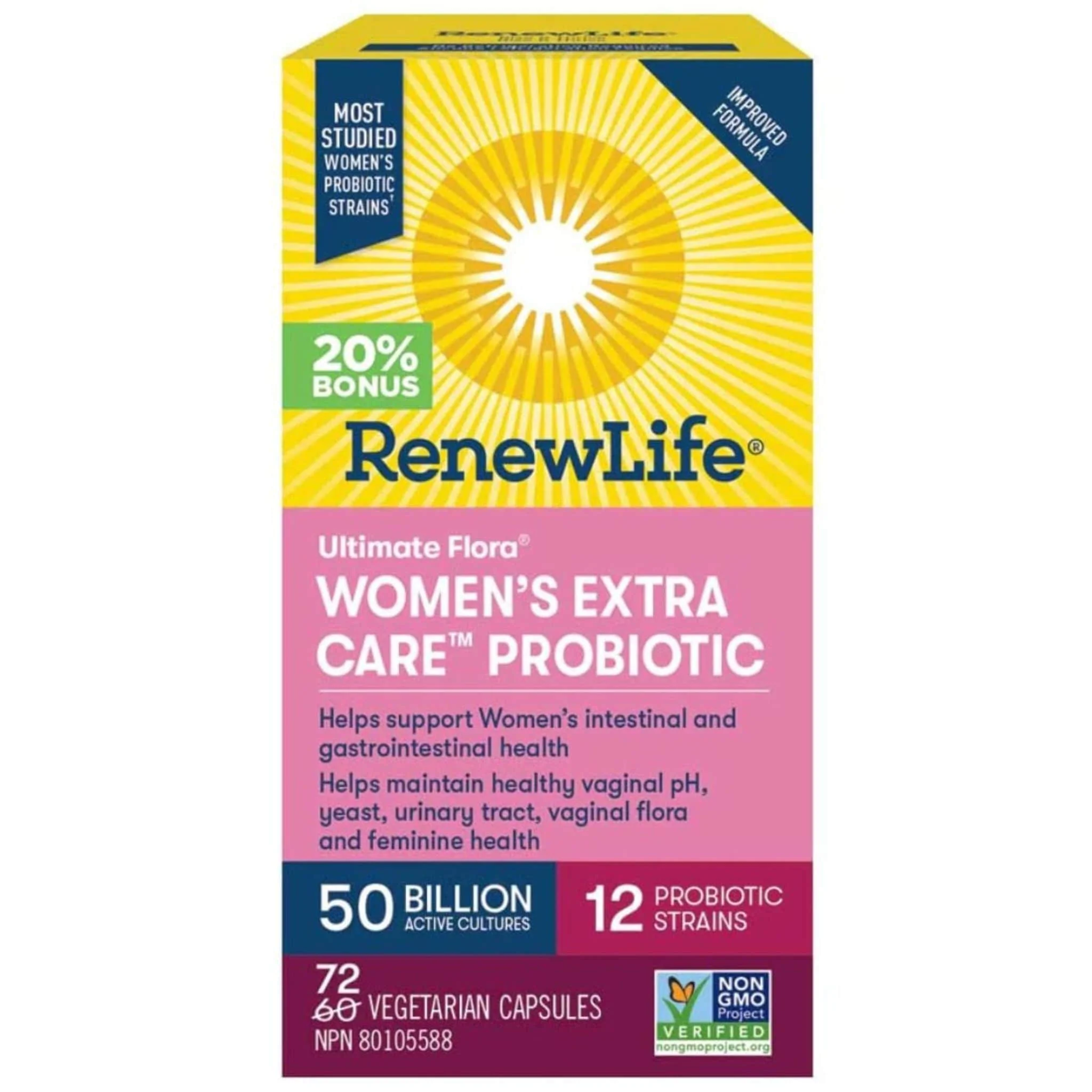 Renew Life Ultimate Flora Womens Extra Care Probiotic, 50 Billion Active Cultures, Shelf Stable (Formerly Flora Vaginal Support Probiotic) - Image 3