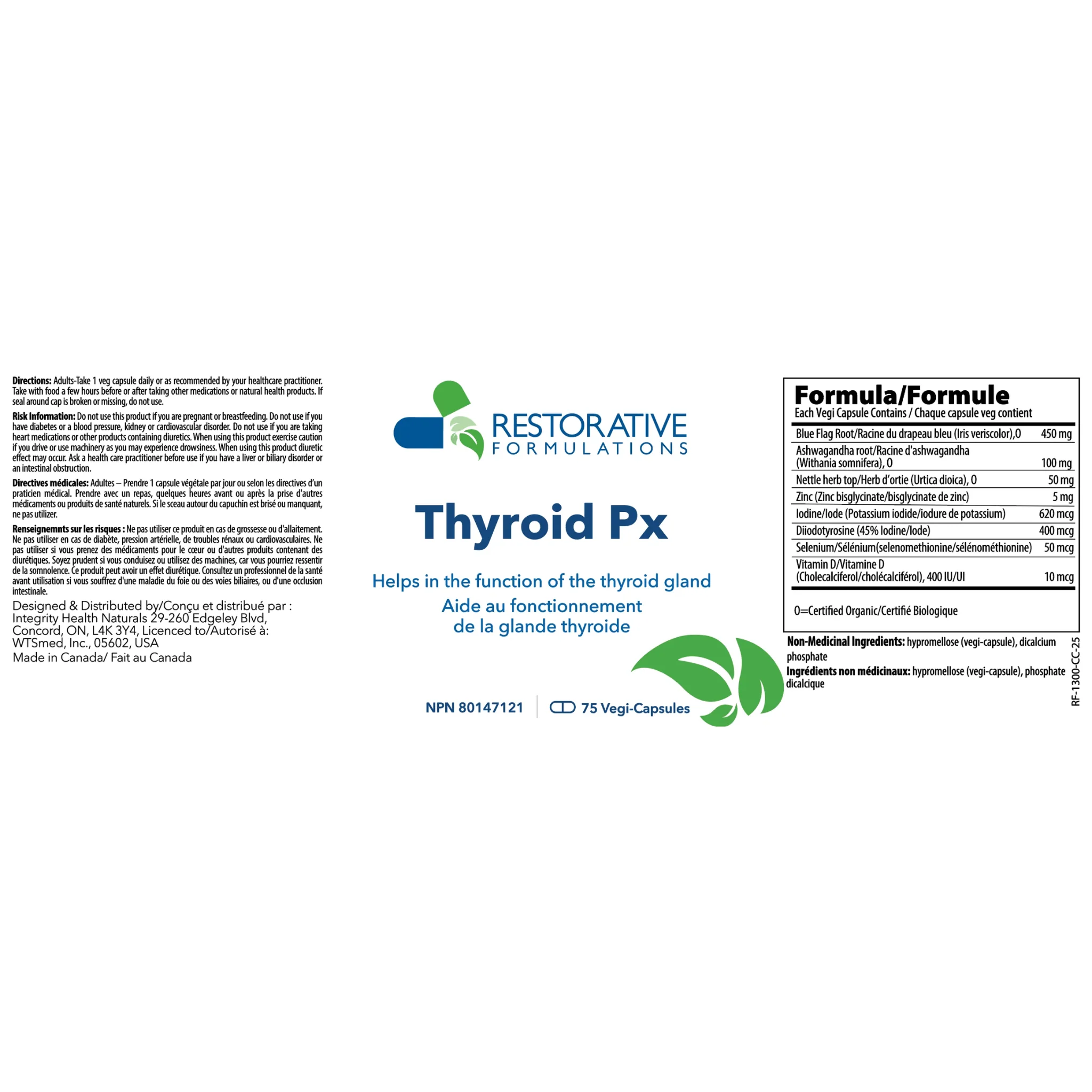 Restorative Formulations Thyroid Px, Thyroid Support with Iodine, Selenium and Ashwagandha, 75 Vegetable Capsules - Image 2