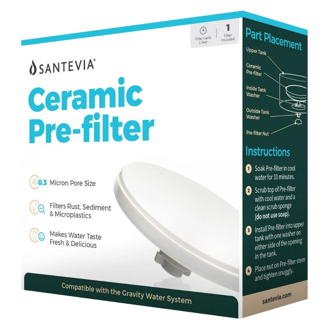 Santevia Gravity Water System Ceramic Pre-filter, 1 Piece CLEARANCE 50% Off Final Sale