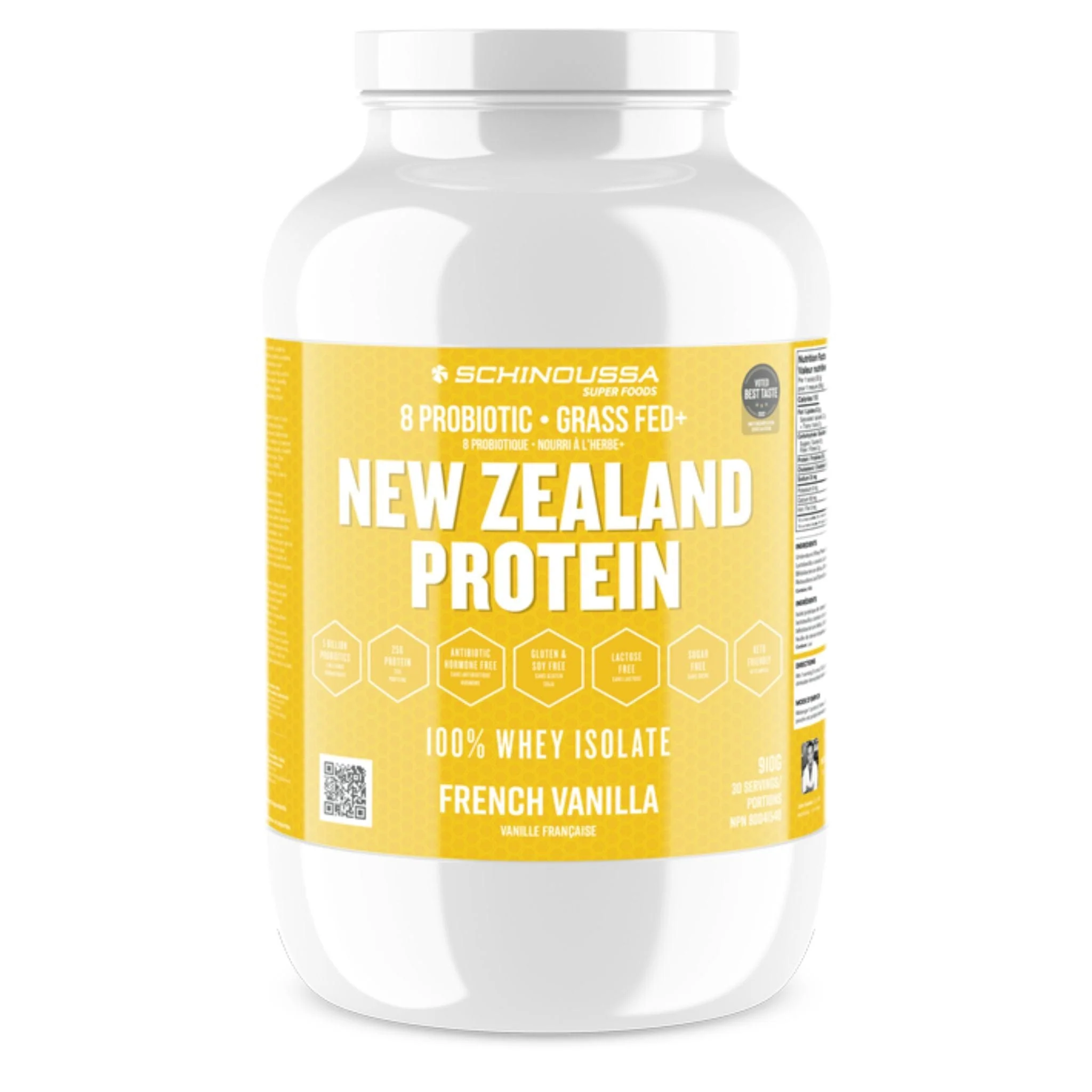 Schinoussa Probiotic Grass Fed New Zealand Protein 100% Whey Isolate Protein, 30 Servings