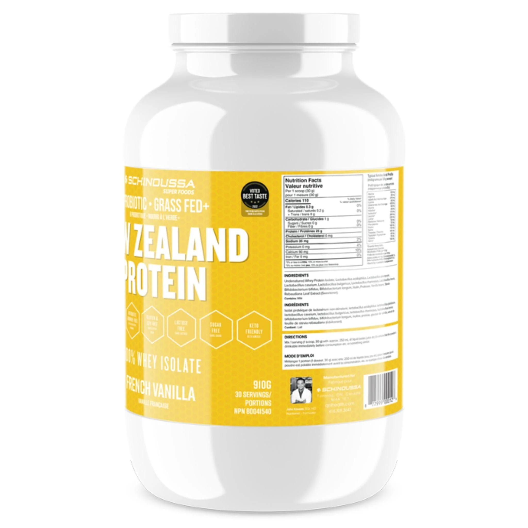 Schinoussa Probiotic Grass Fed New Zealand Protein 100% Whey Isolate Protein, 30 Servings - Image 3