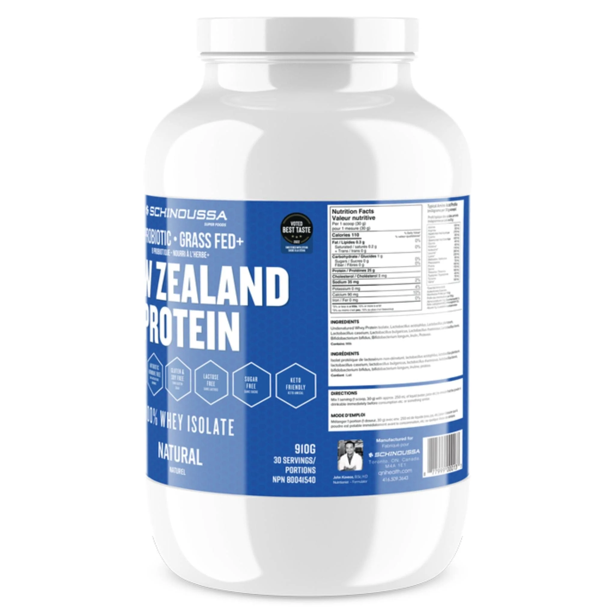 Schinoussa Probiotic Grass Fed New Zealand Protein 100% Whey Isolate Protein, 30 Servings - Image 4