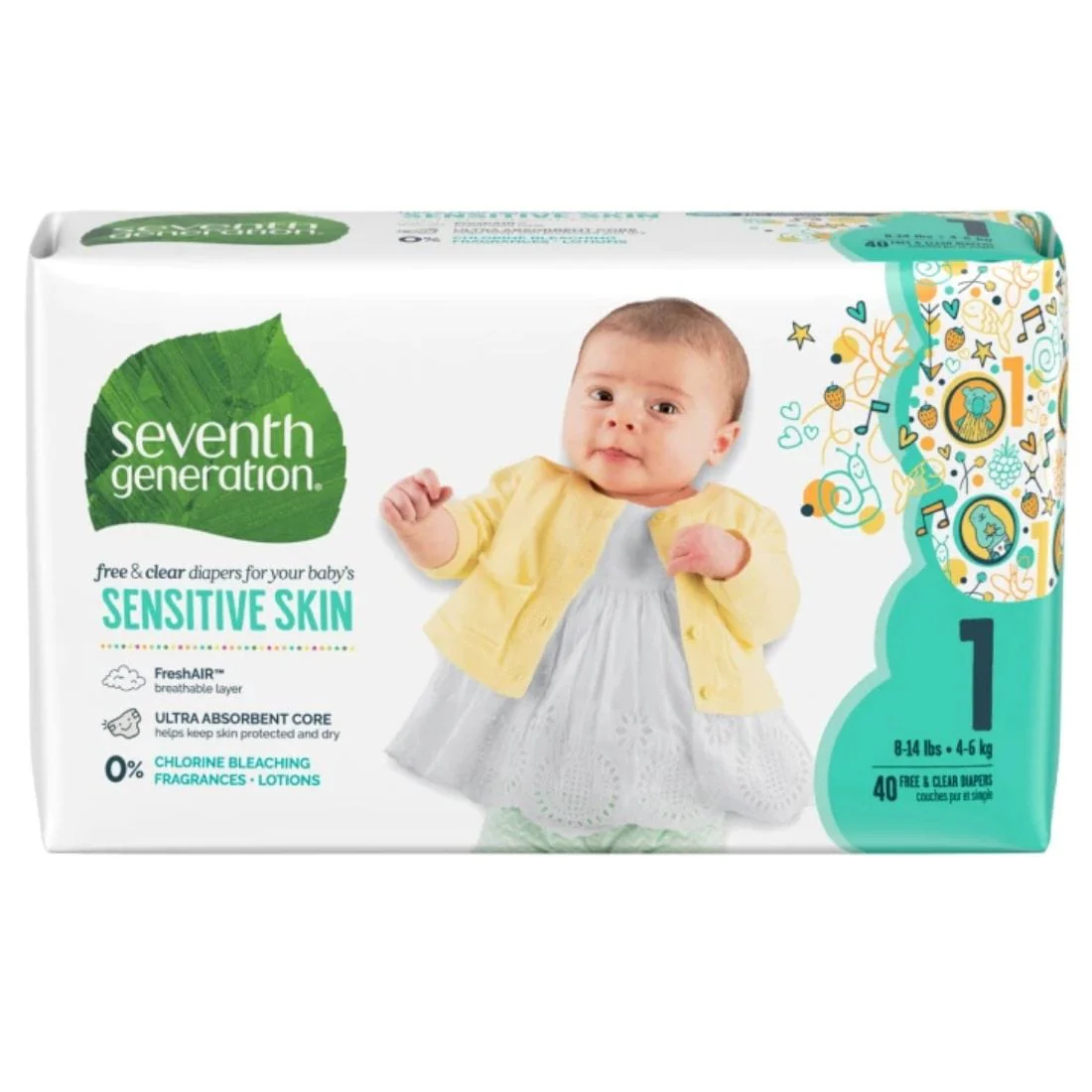 Seventh Generation Free & Clear Baby Diapers, Ultra Absorbent, Sizes 1-6, No chlorine bleaching, lotions or fragrances added - Image 2