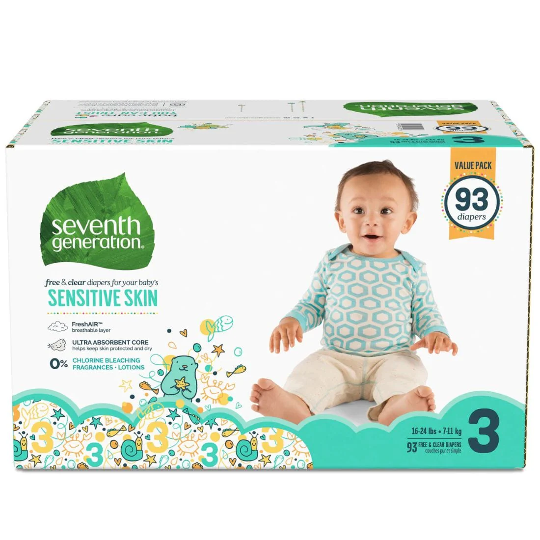 Seventh Generation Free & Clear Baby Diapers, Ultra Absorbent, Sizes 1-6, No chlorine bleaching, lotions or fragrances added - Image 7
