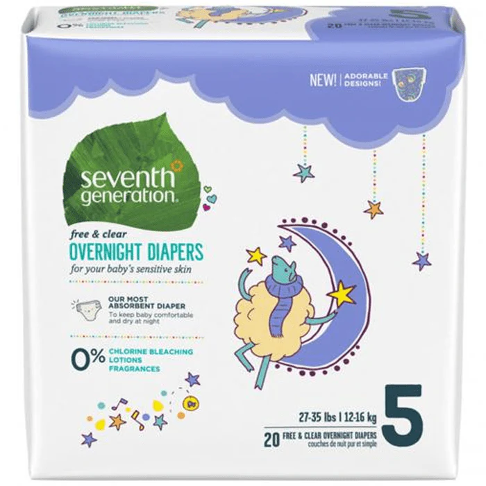 Seventh Generation Free & Clear Overnight Diapers. Ultra Absorbent, No chlorine bleaching, lotions, or fragrances added - Image 3