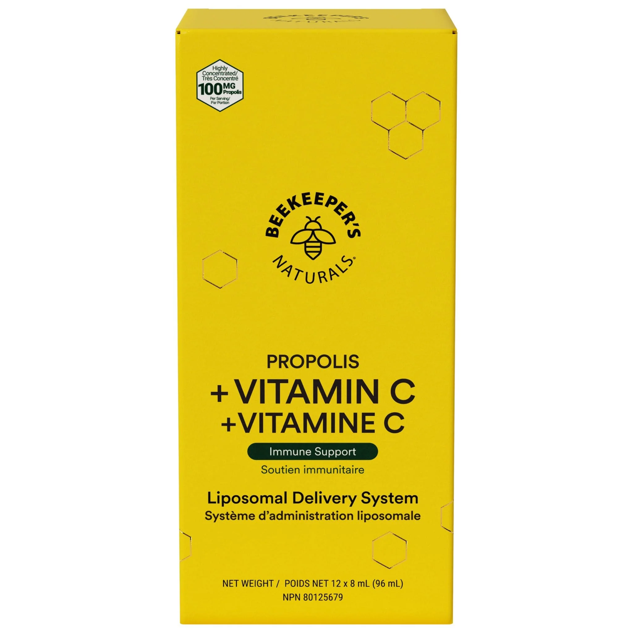 Beekeepers Liposomal Vitamin C 1000mg with Liposomal Propolis 100mg, 8ml x 12 Single Serving Packs