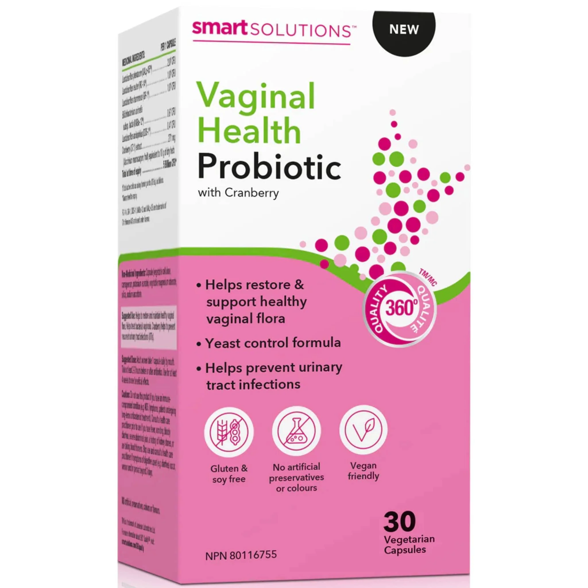 Smart Solutions Vaginal Health Probiotic With Cranberry, 30 Vegetable Capsules