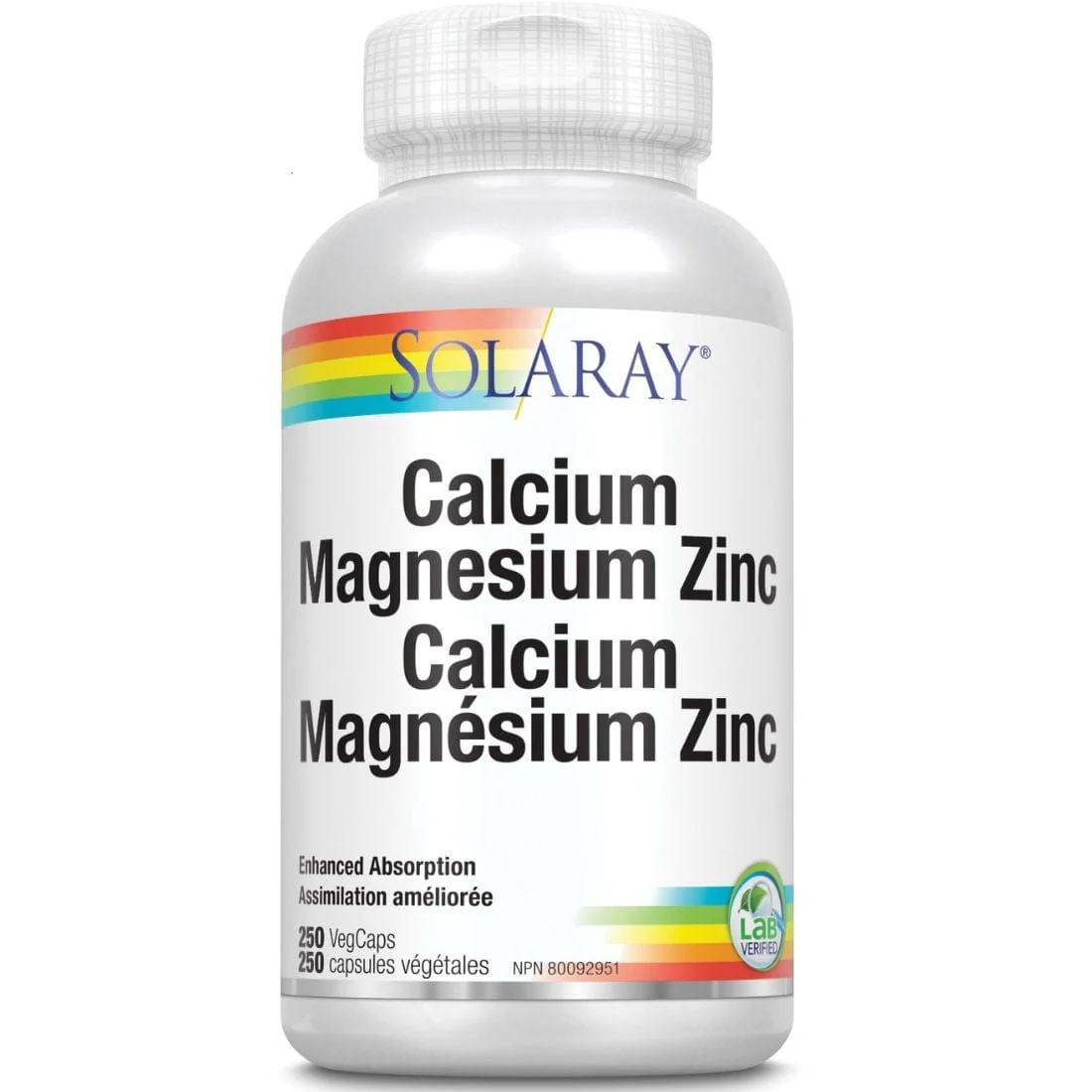 Solaray Calcium Magnesium Zinc, 250 Vegetable Capsules