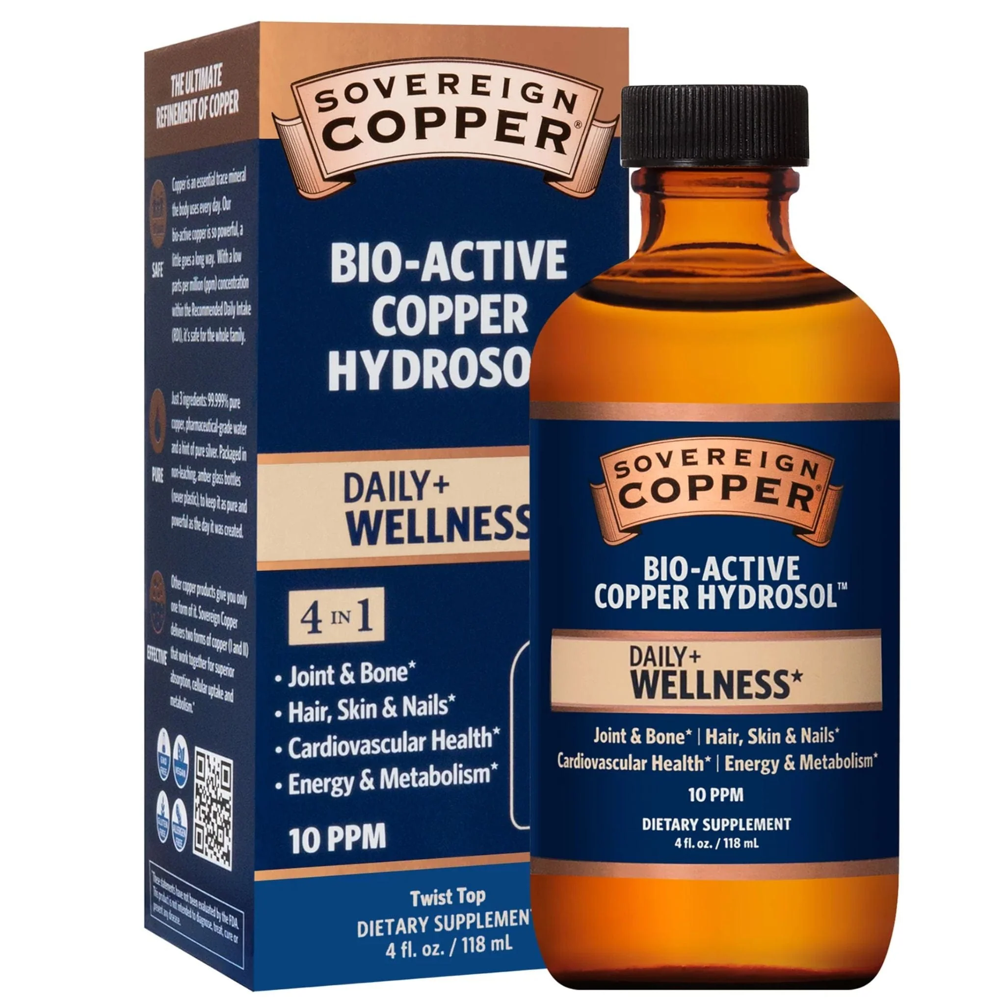 Sovereign Copper Trace Element 10 PPM, Bio Active Copper Hydrosol