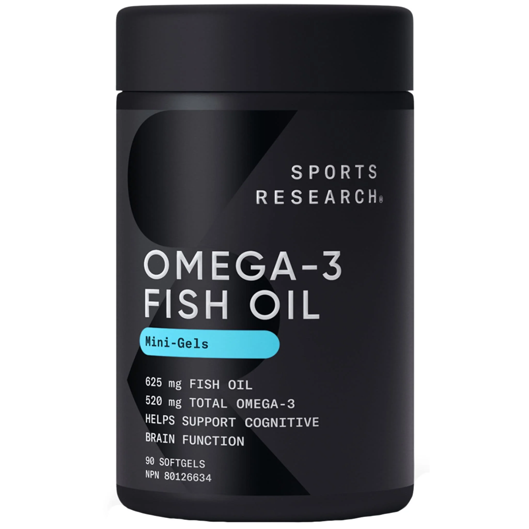 Sports Research Omega-3 Fish Oil Mini Gels, 625mg Fish Oil, 520mg Total Omega-3, 90 Softgels