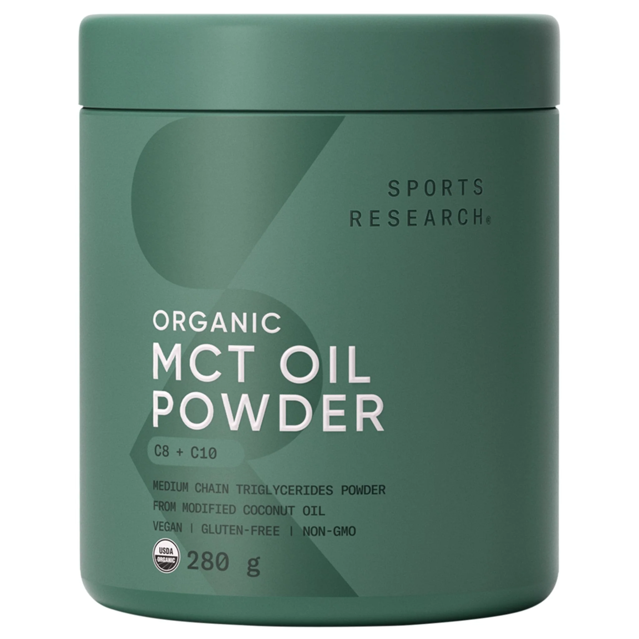 Sports Research Organic MCT Oil Powder, Vegan and Keto Friendly, Supports Brain and Body Fuel, 280g