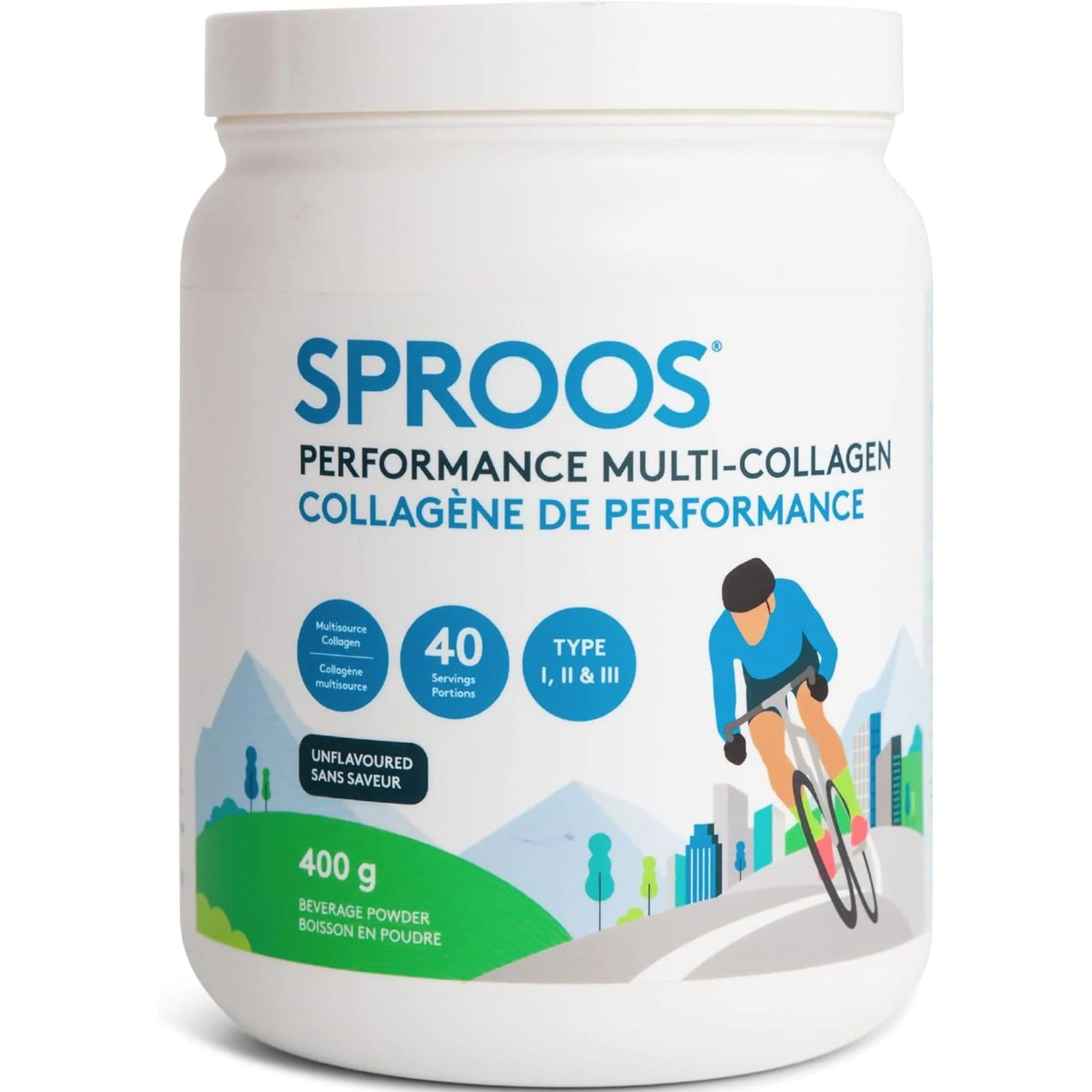 Sproos Performance Multi-Collagen with Grass-Fed Bovine Collagen 6g, Marine Collagen 2g and Chicken Bone Broth Powder 2g, Types I, II & III Collagen for Joints, Skin, Hair, Nails, and Gut Health, 400g