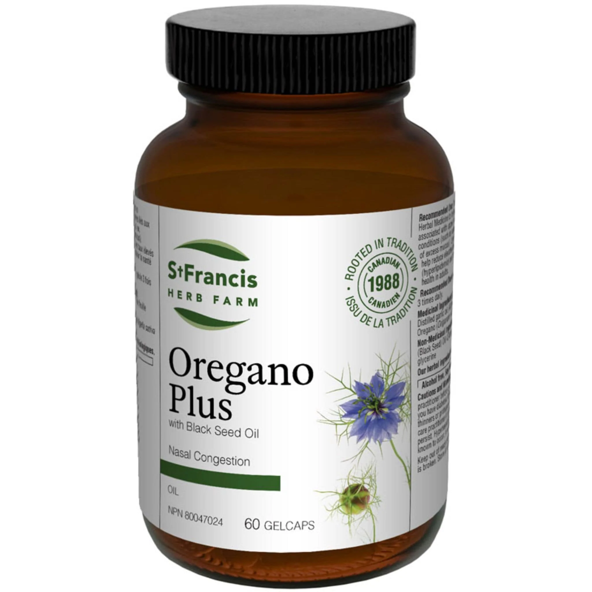 St. Francis Oreganum Plus with Black Seed Oil, Eases Nasal Congestion and Buildup of Excess Mucus, 60 Softgels