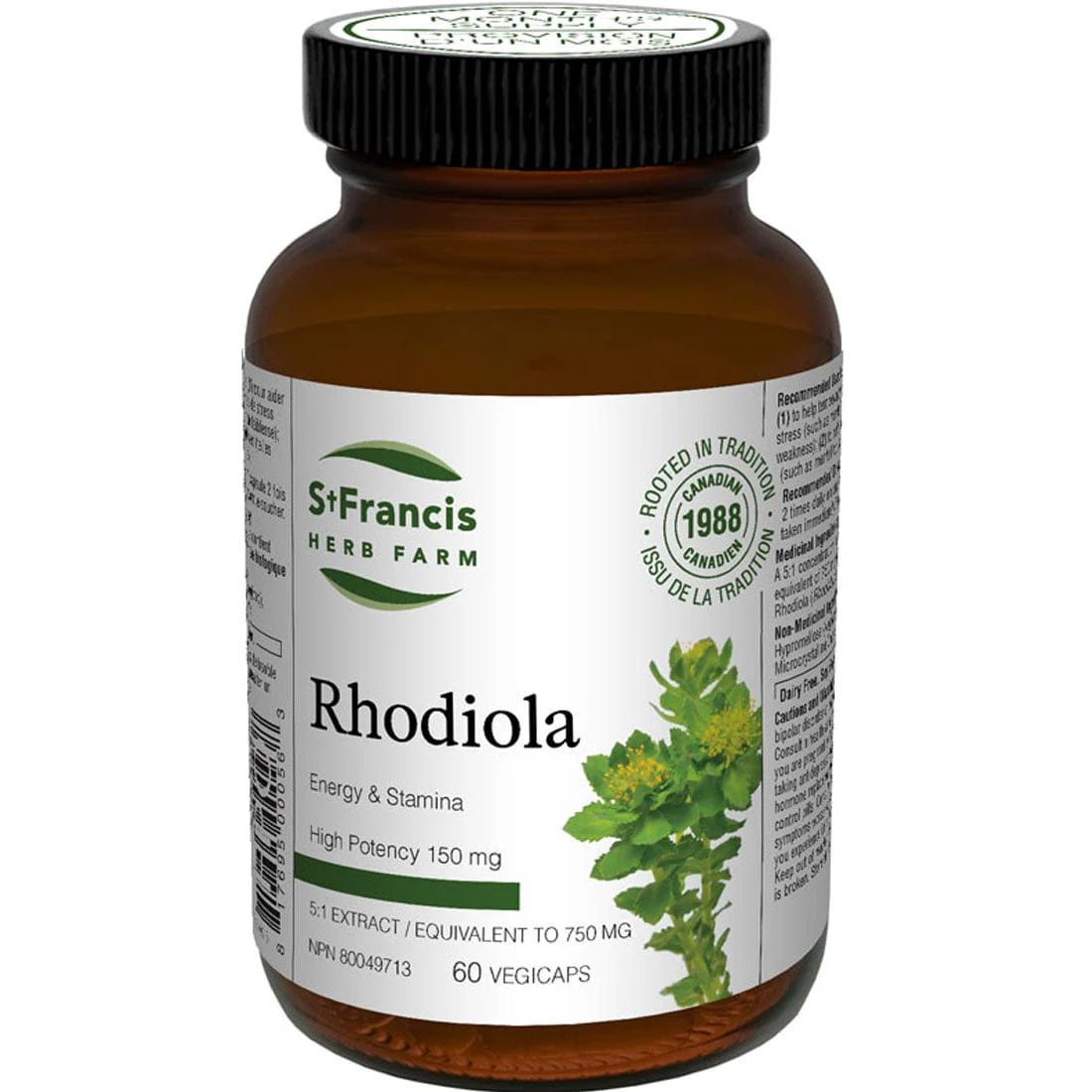 St. Francis Rhodiola, 150mg High Potency 5:1 Extract, Organically Grown, 60 Vegetable Capsules