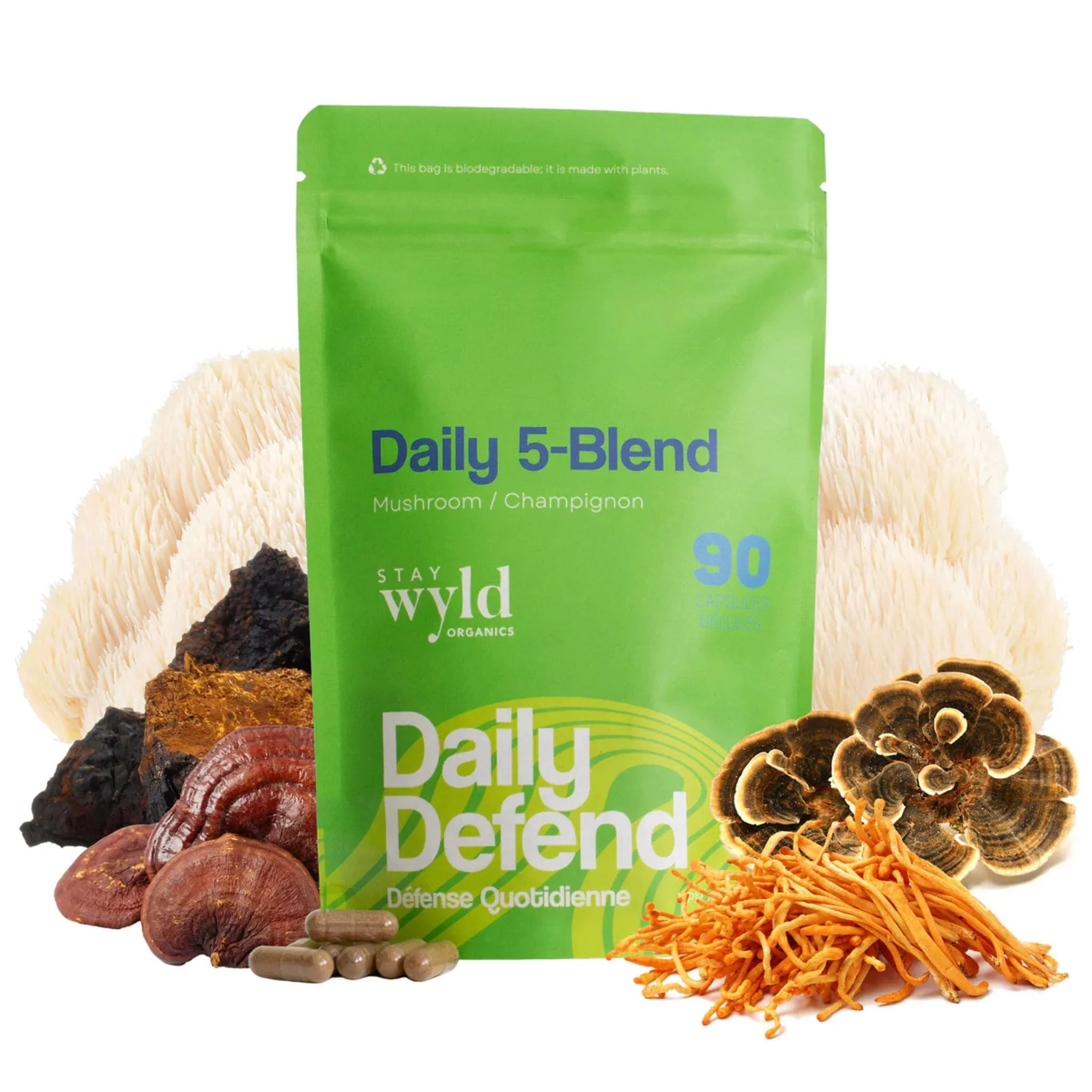 Stay Wyld Organics Daily Defend (Formerly Daily Immunity) Mushroom Blend, 90 Capsules