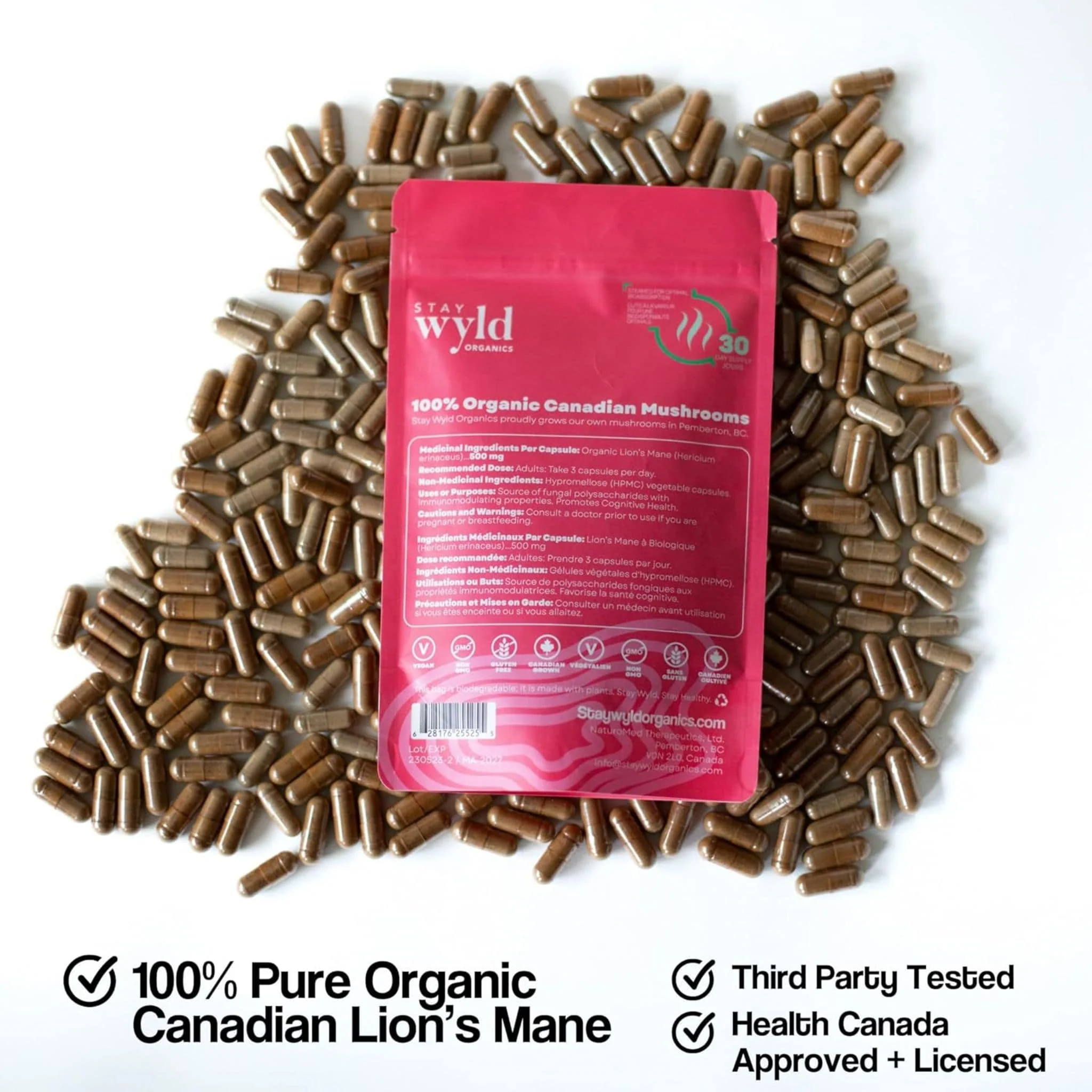 Stay Wyld Organics Brain Food, Lion's Mane (Memory & Brain Support), 90 Capsules - Image 2