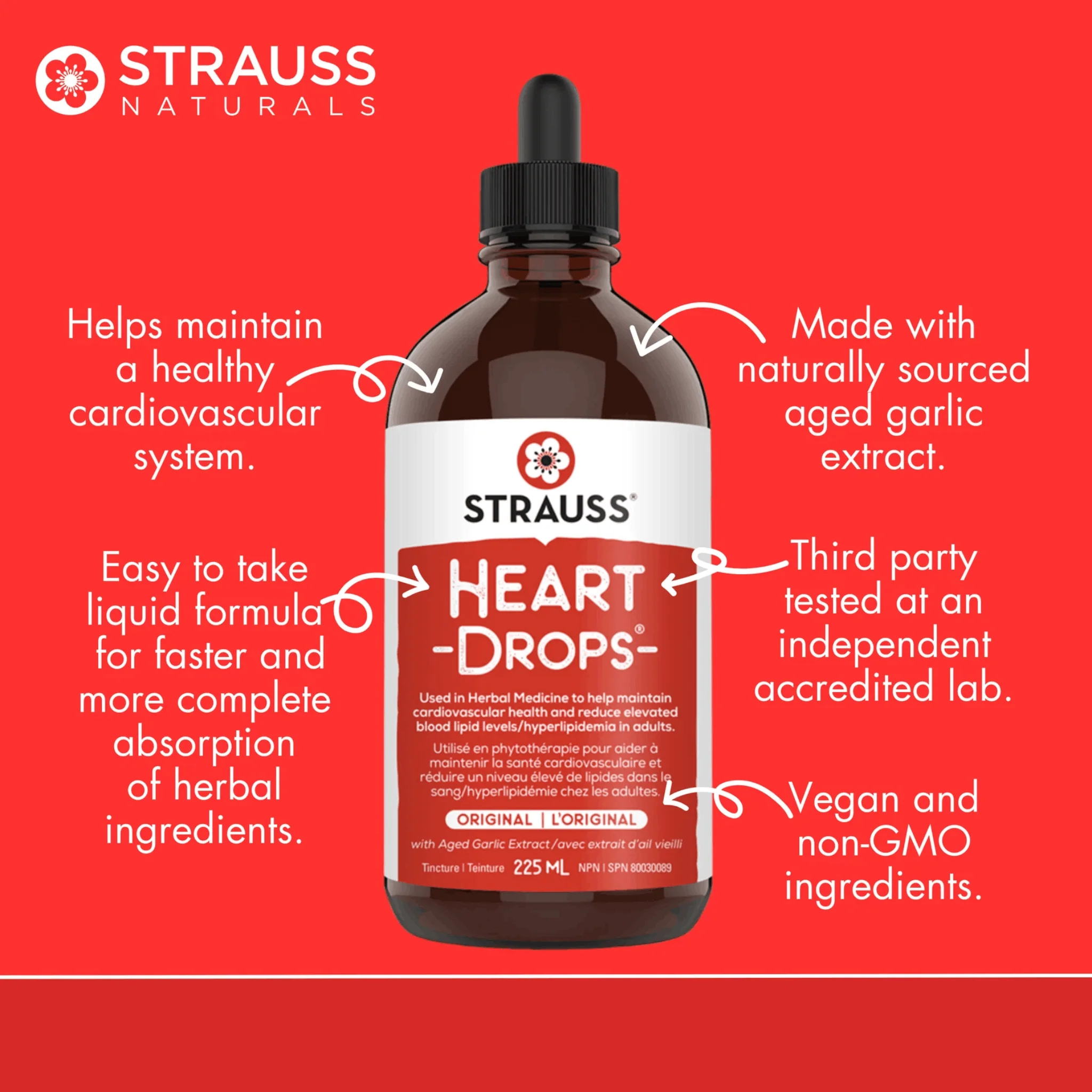 Strauss Heart Drops, Liquid Herbal Heart Health Supplement, Cardiovascular and Circulation Support with Aged Garlic and 7 Herbal Extracts, 50-225ml - Image 2