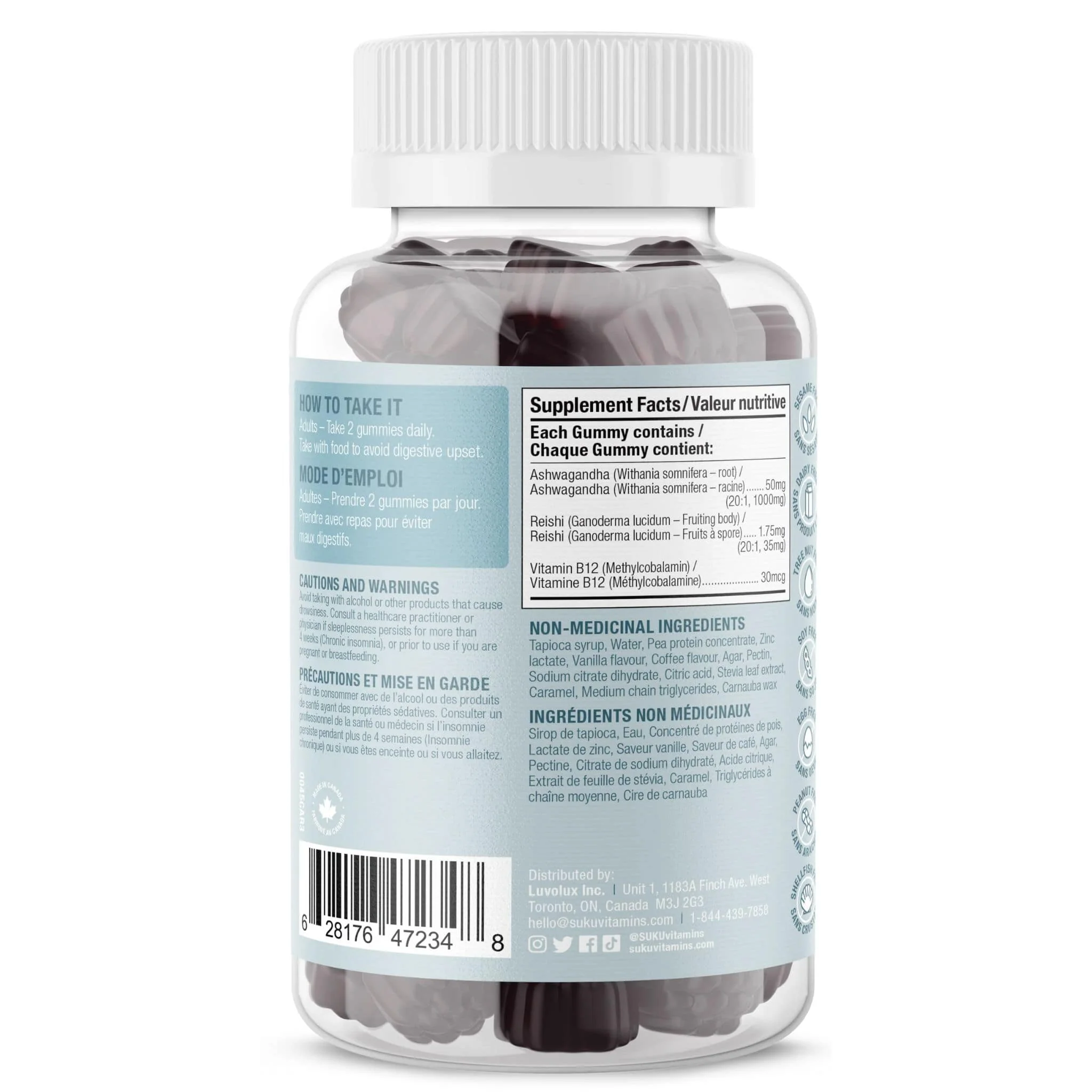 SUKU Vitamins Ashwachill, Ashwagandha Gummies with Reishi and B12, 60 Gummies - Image 4