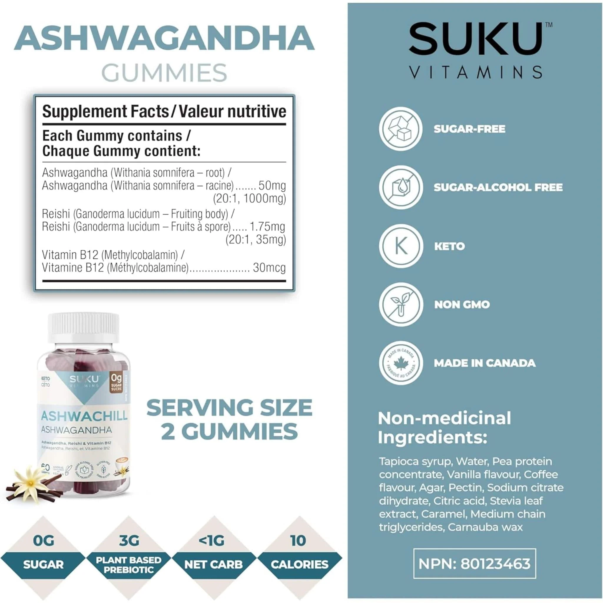 SUKU Vitamins Ashwachill, Ashwagandha Gummies with Reishi and B12, 60 Gummies - Image 5