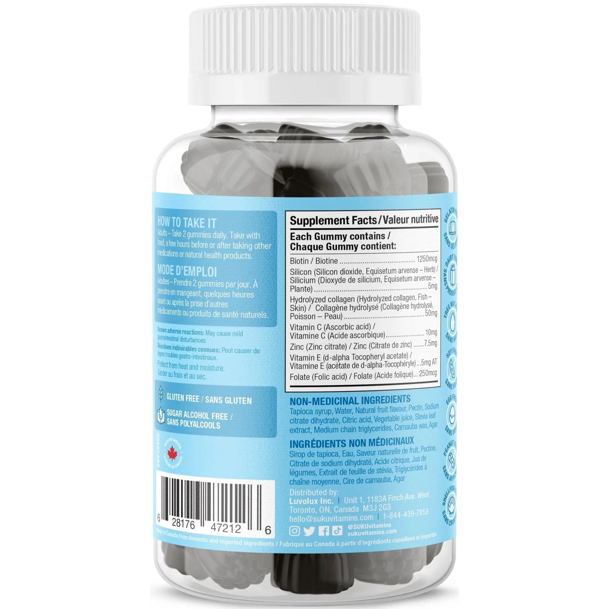 Suku Vitamins Luscious Hair (Silicon, Collagen & Biotin for Hair, Skin & Nails), 60 Gummies - Image 3