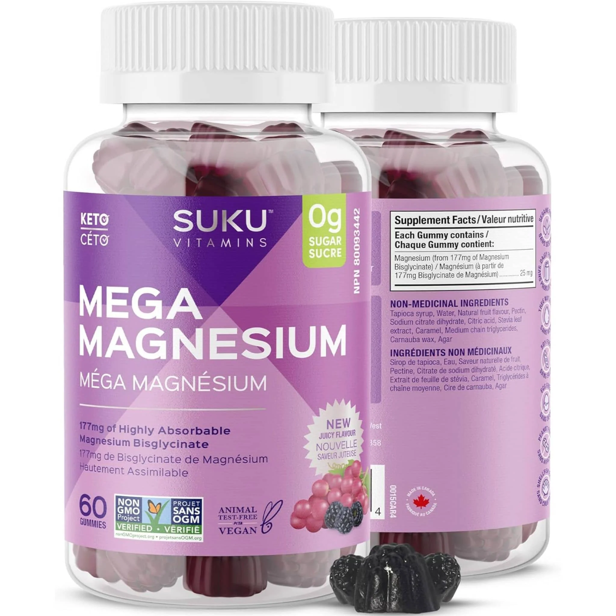 Suku Vitamins Mega Magnesium Gummies (Magnesium Bisglycinate 177mg), 60 Gummies