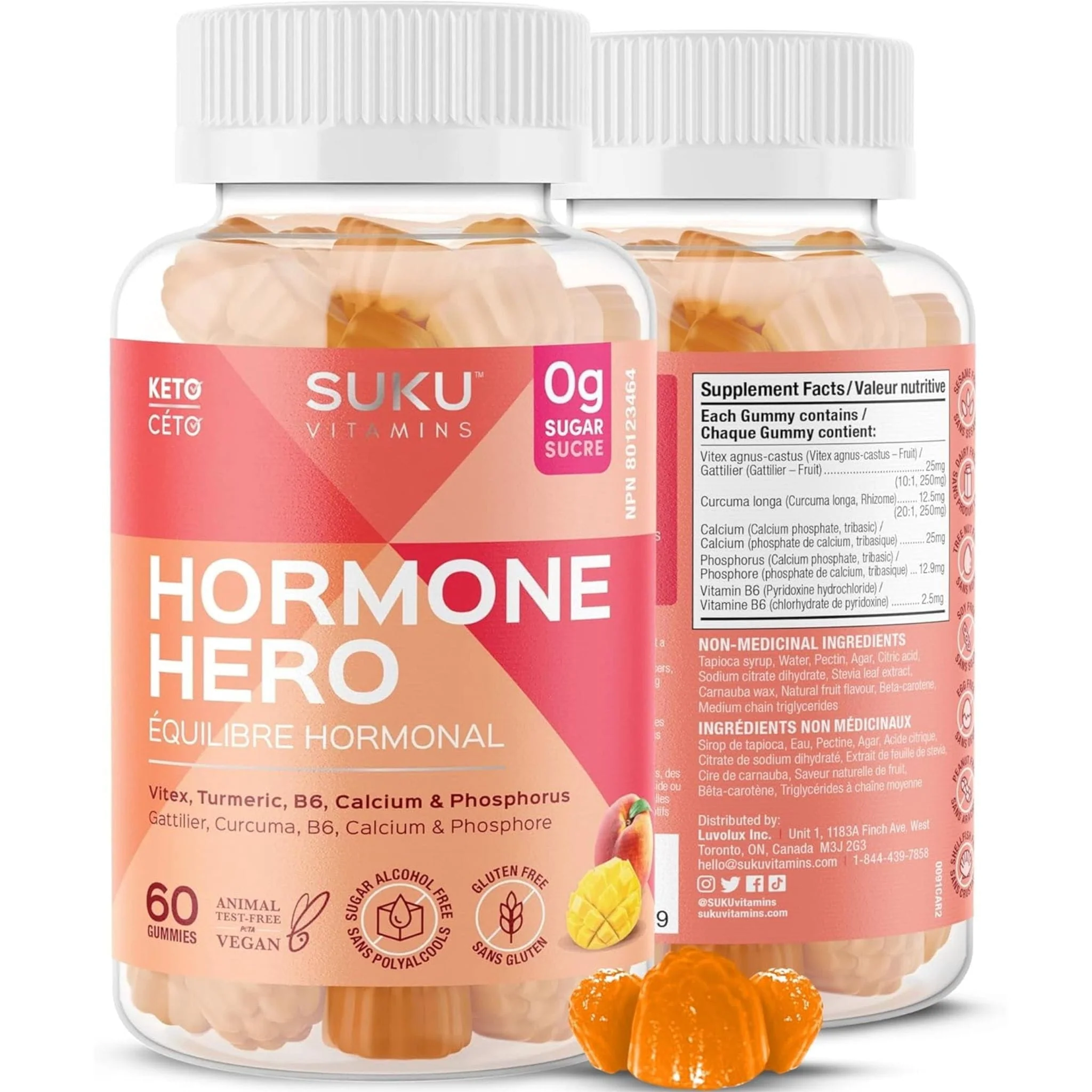 SUKU Vitamins Hormone Hero Gummies, Help Stabilize Menstrual Cycles and Relieve Premenstrual Symptoms, 60 Vegan Gummies