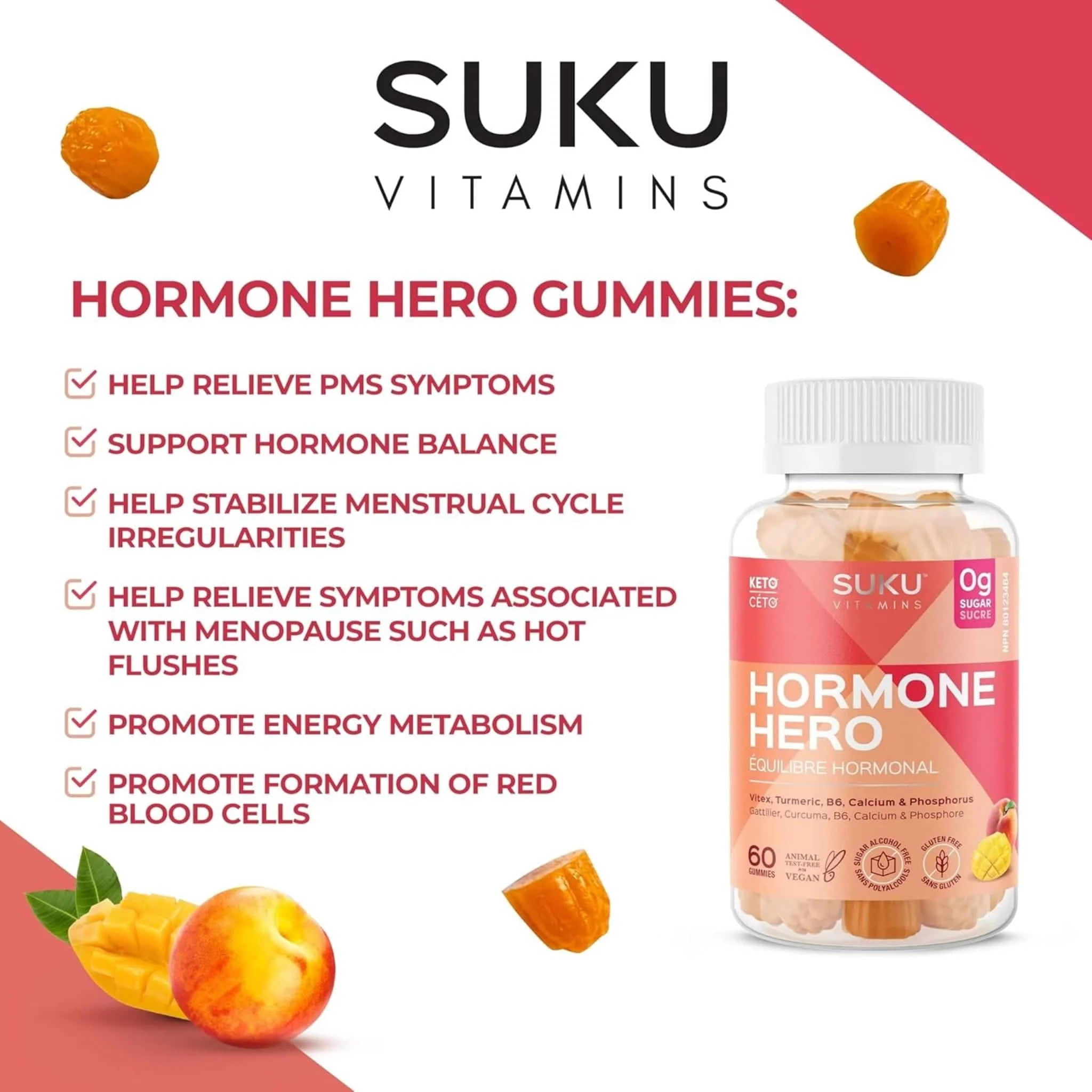 SUKU Vitamins Hormone Hero Gummies, Help Stabilize Menstrual Cycles and Relieve Premenstrual Symptoms, 60 Vegan Gummies - Image 8