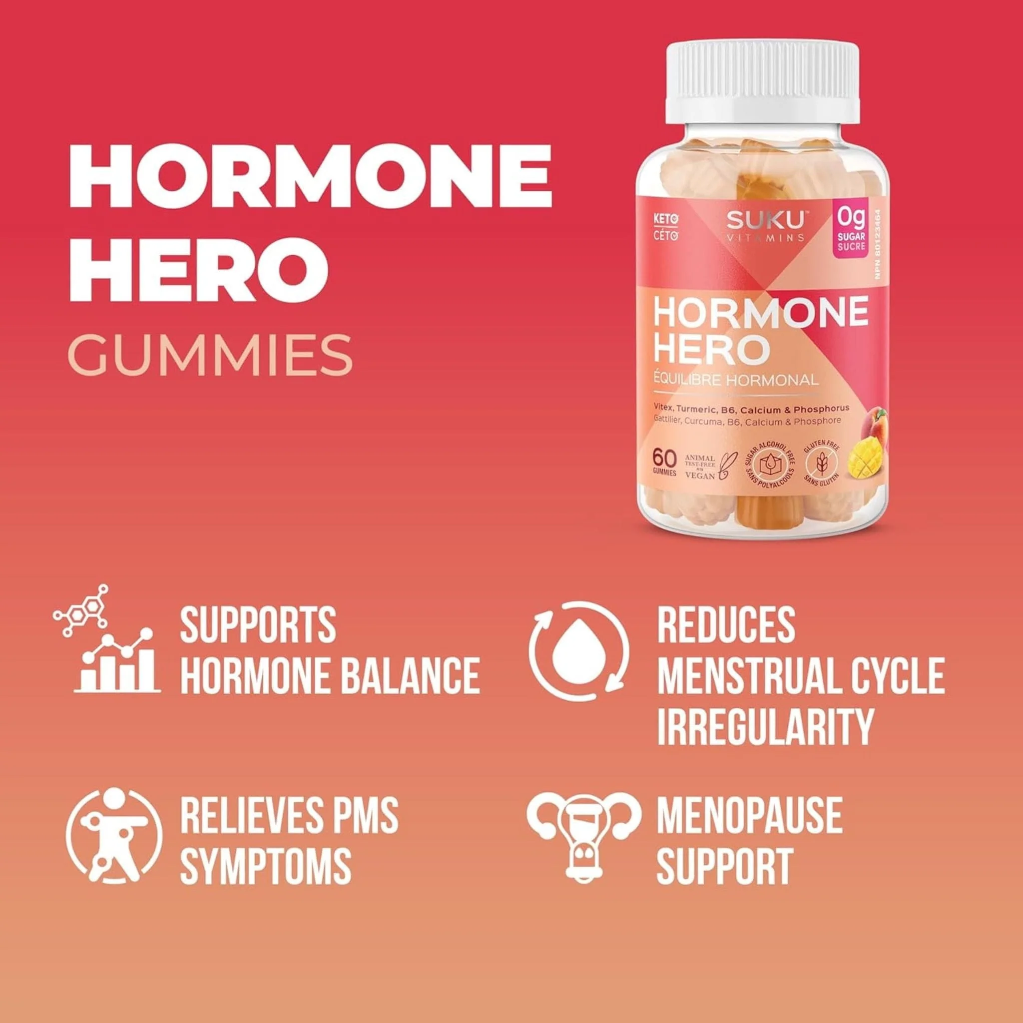 SUKU Vitamins Hormone Hero Gummies, Help Stabilize Menstrual Cycles and Relieve Premenstrual Symptoms, 60 Vegan Gummies - Image 9