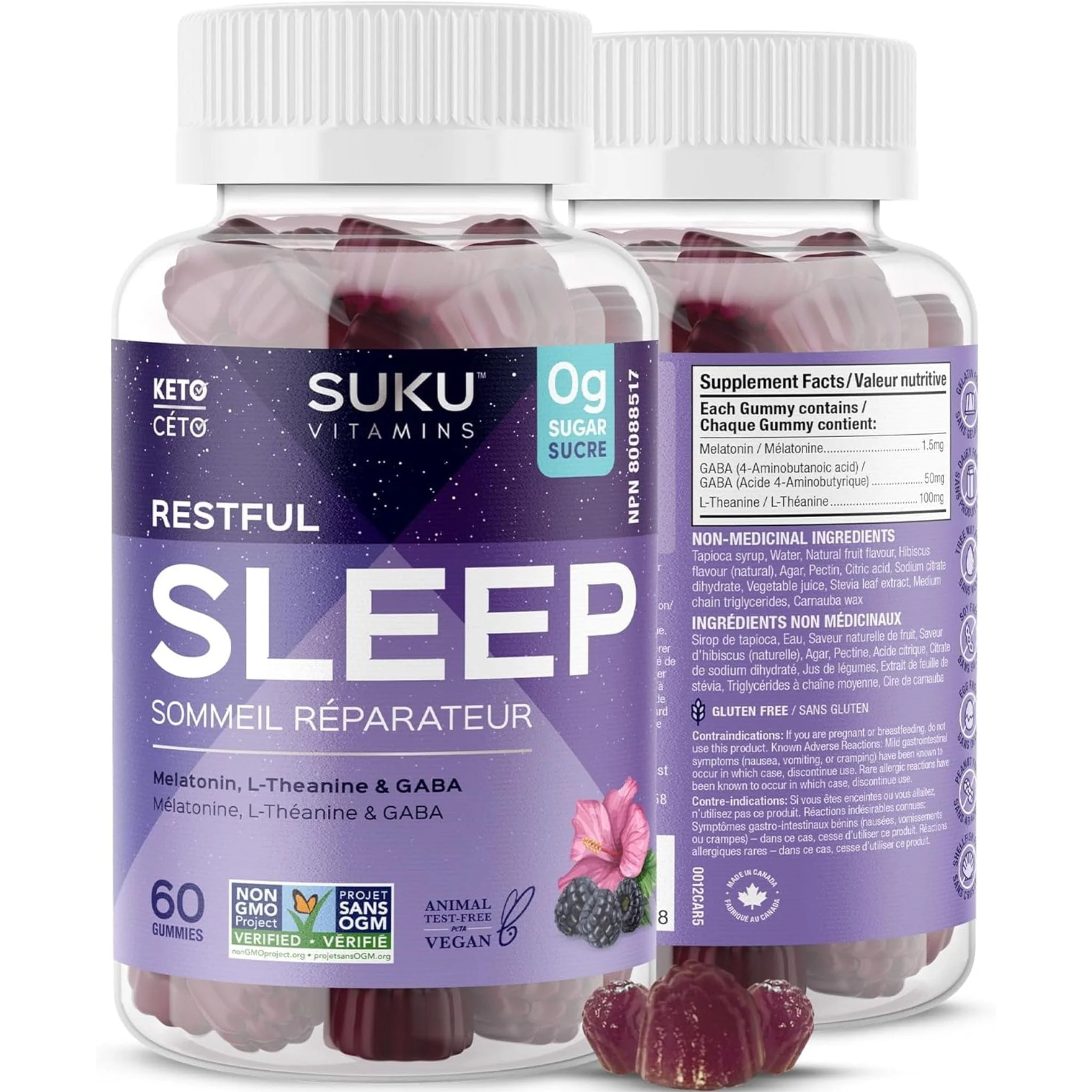 Suku Vitamins Restful Sleep (Melatonin, L-Theanine & GABA), 60 Gummies