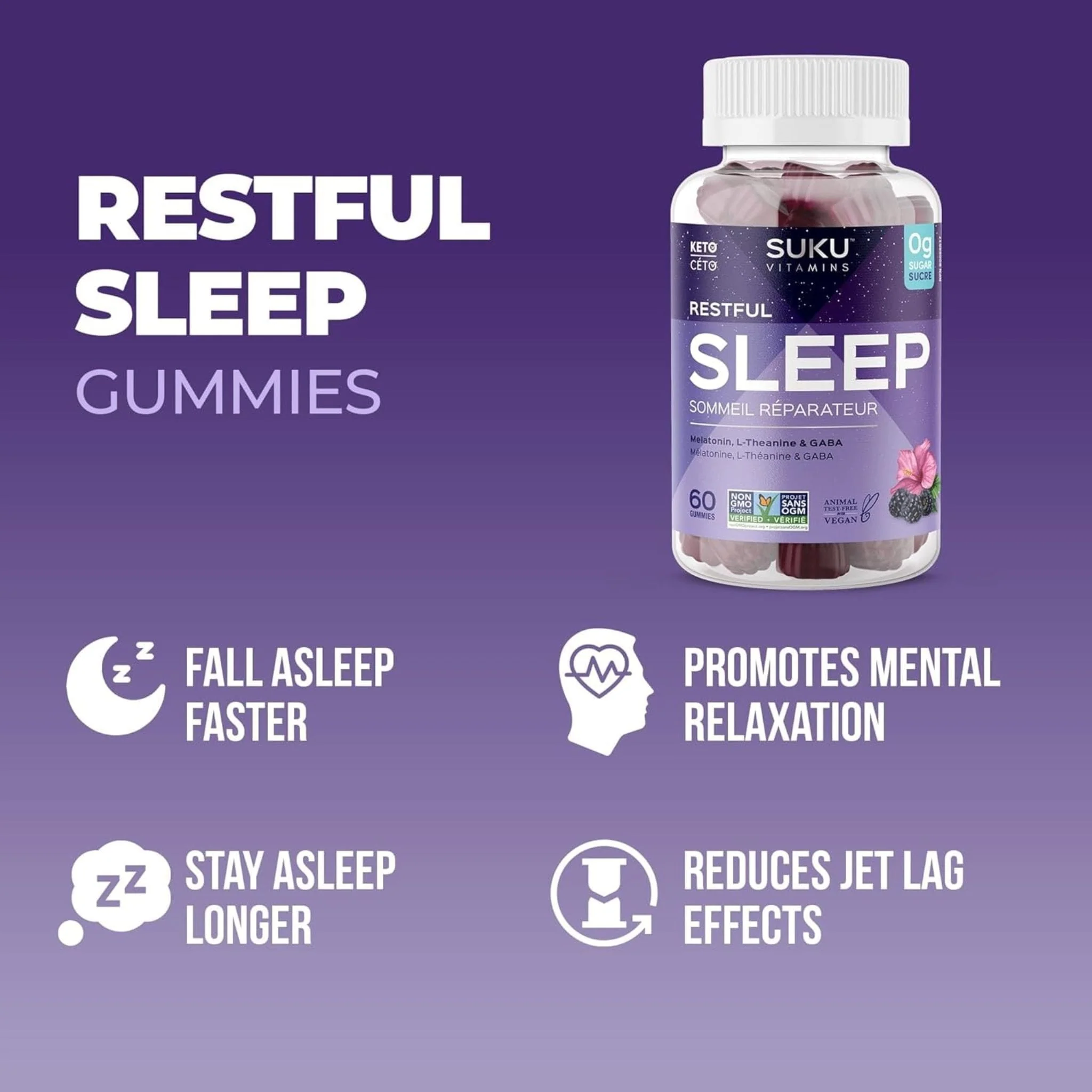 Suku Vitamins Restful Sleep (Melatonin, L-Theanine & GABA), 60 Gummies - Image 7