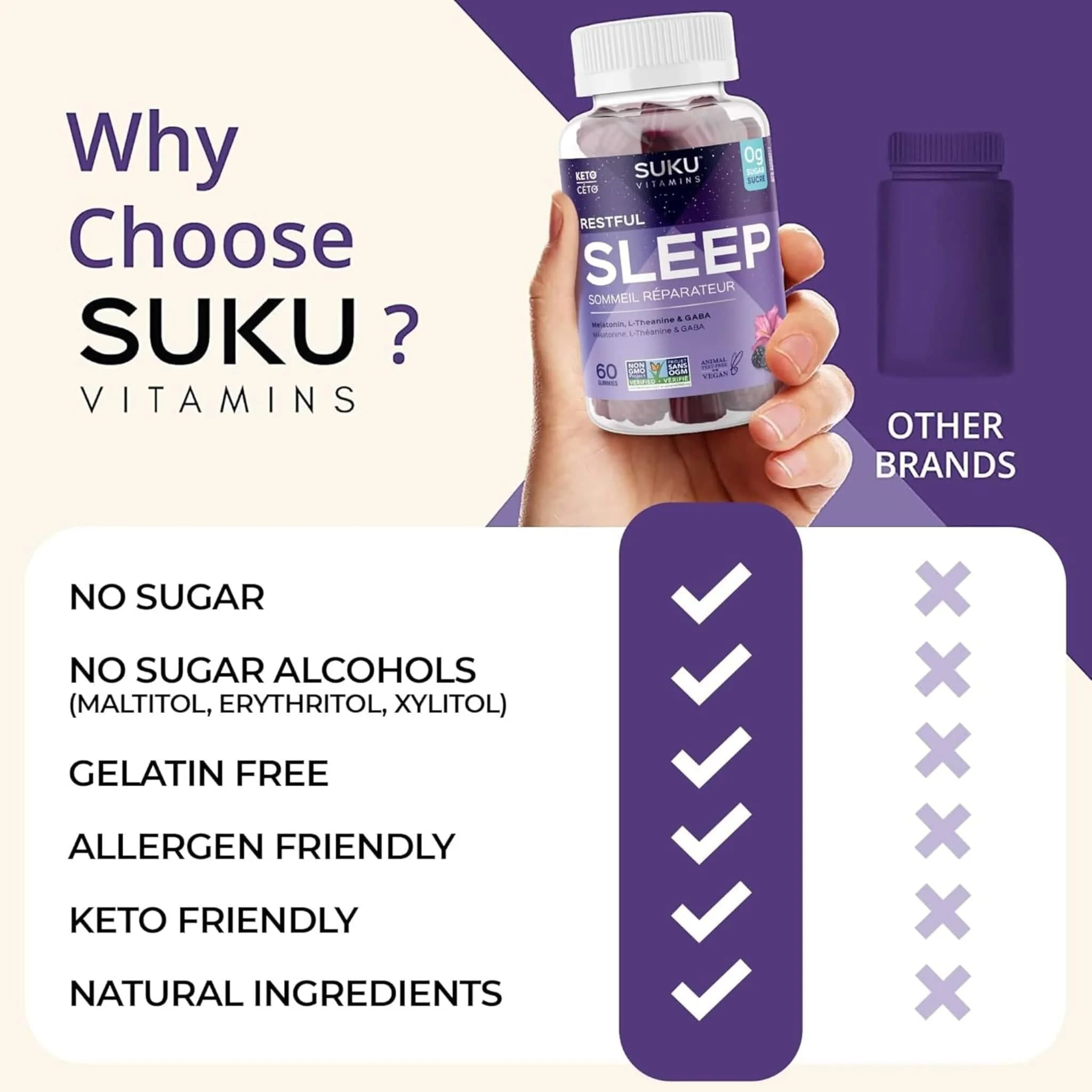 Suku Vitamins Restful Sleep (Melatonin, L-Theanine & GABA), 60 Gummies - Image 8