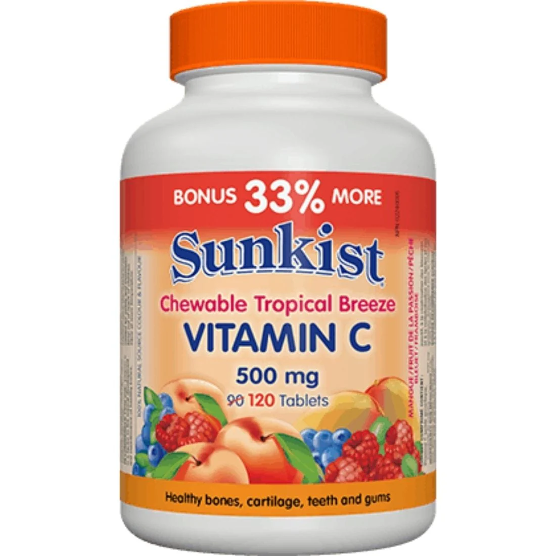 Sunkist Vitamin C, Chewable, 500mg, BONUS! 33% More, 90+30 Tablets - Image 2